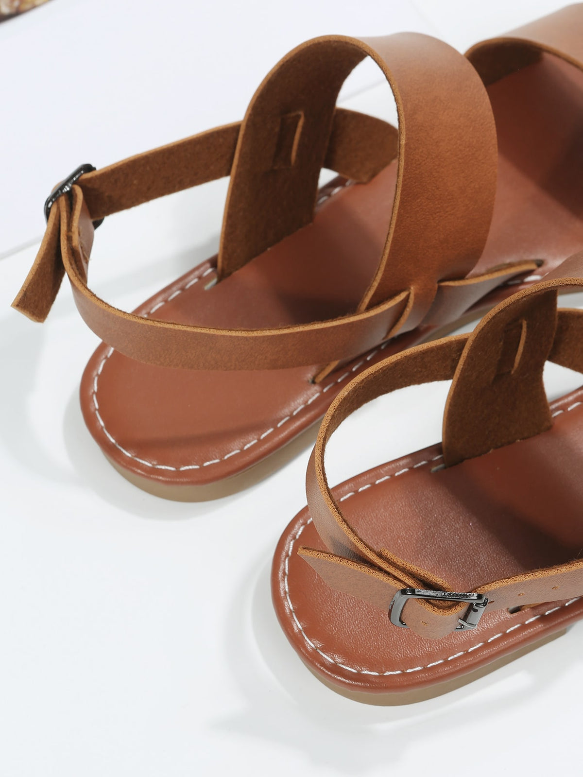 Casual Outdoors Comfy Sandals for Women, Twin Strap Plain Artificial Leather Open Toe Ankle Strap Sandals