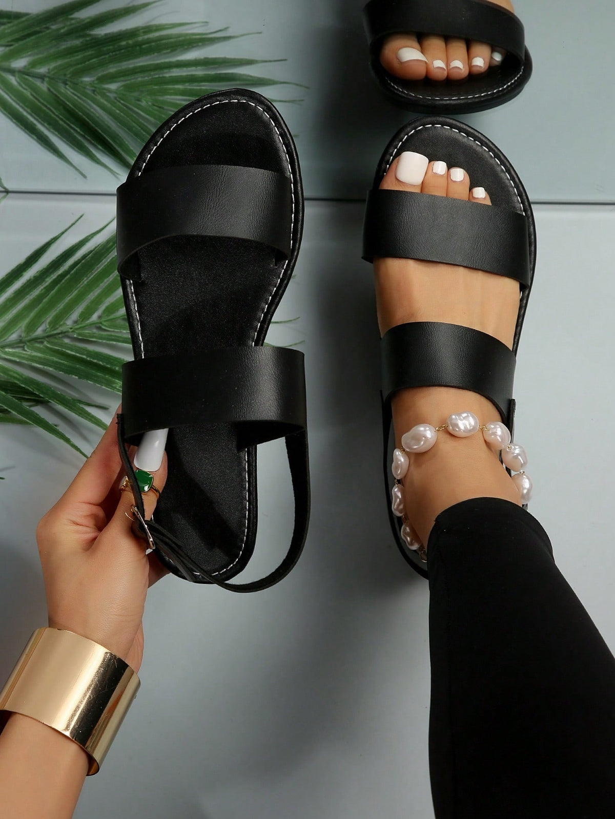 Casual Outdoors Comfy Sandals for Women, Twin Strap Plain Artificial Leather Open Toe Ankle Strap Sandals
