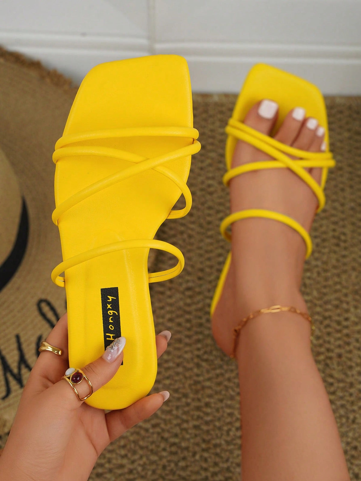 Women Minimalist Thin Strap Slide Sandals, Elegant Summer Flat Sandals