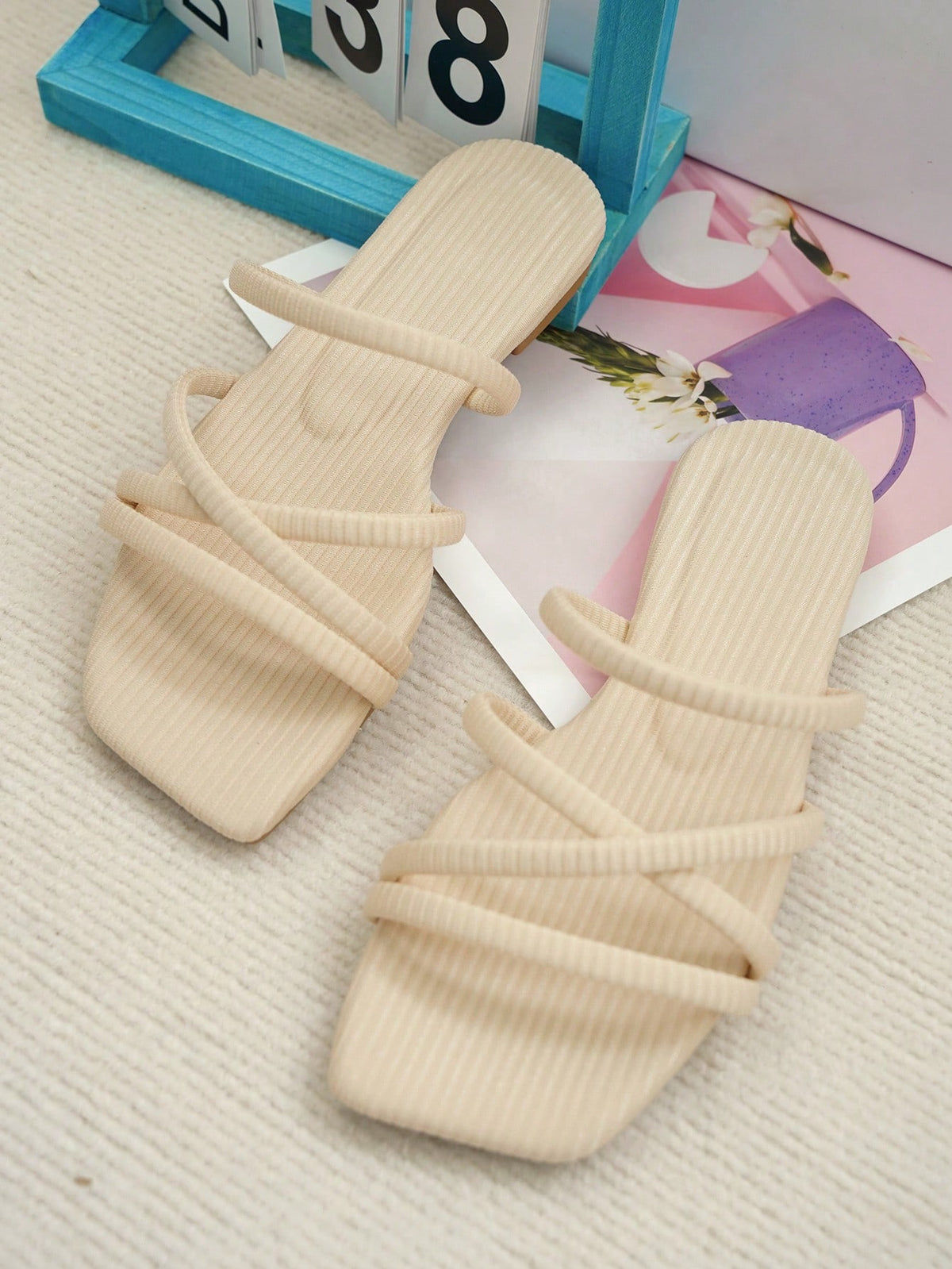 Women Minimalist Thin Strap Slide Sandals, Elegant Summer Flat Sandals