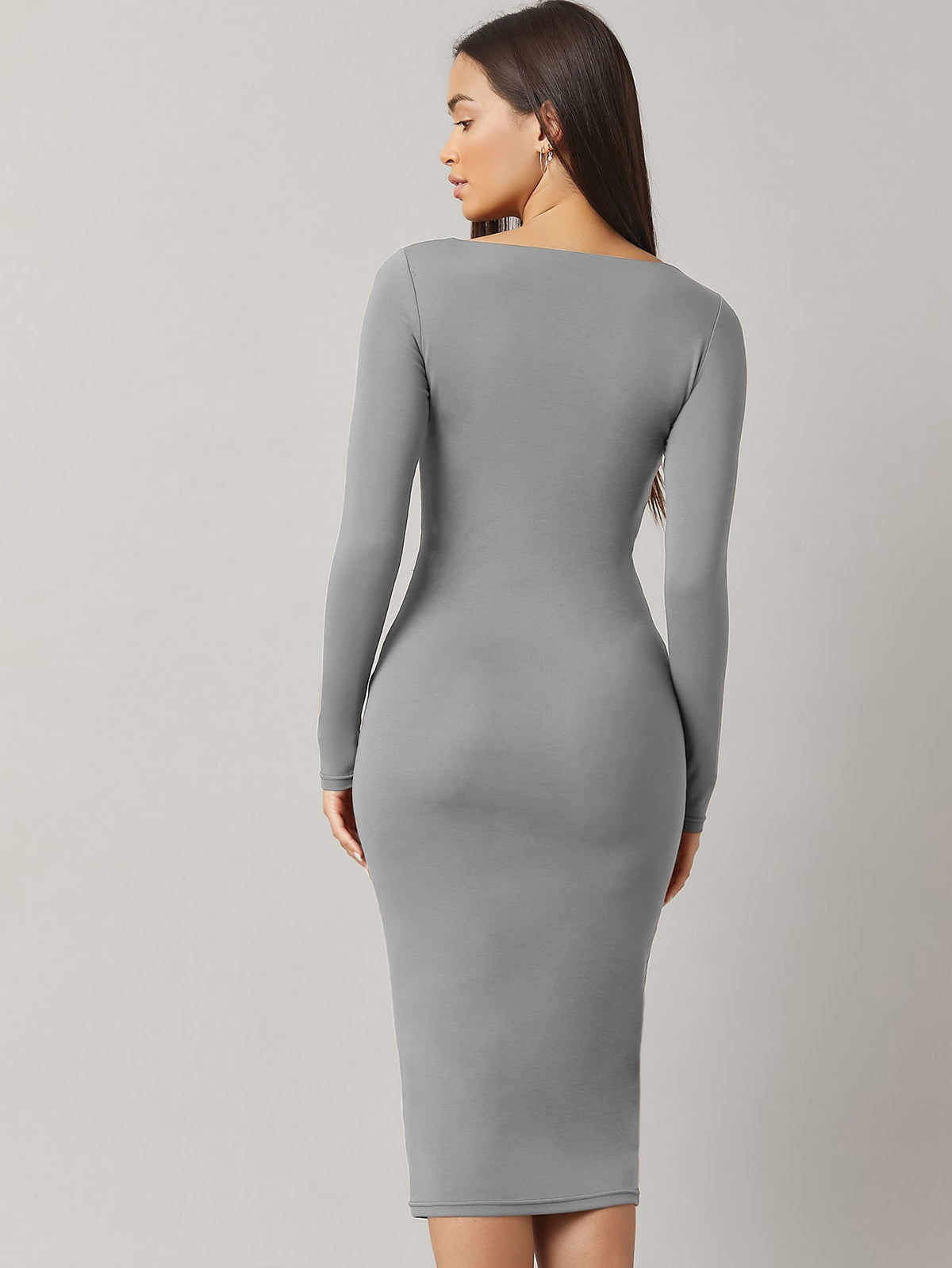 BASICS Square Neck Solid Bodycon Dress