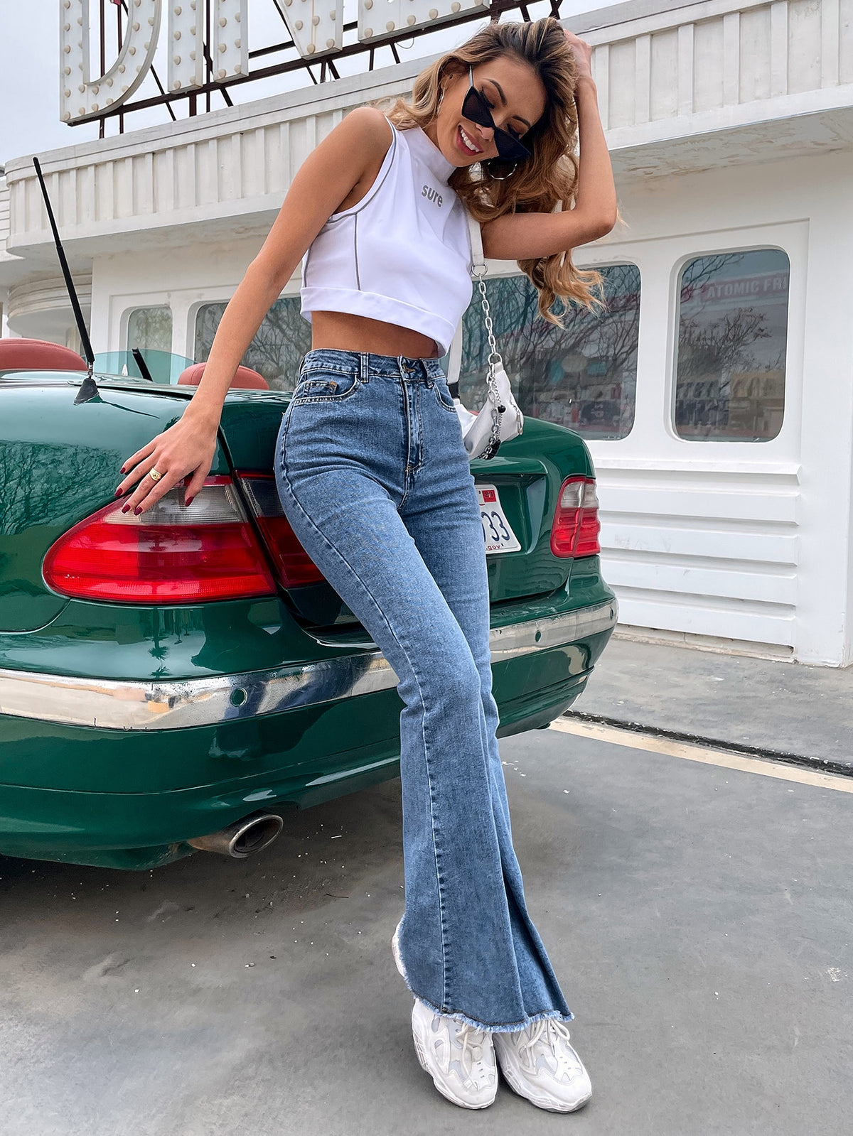 Frenchy High-rise Raw Hem Flare Jeans