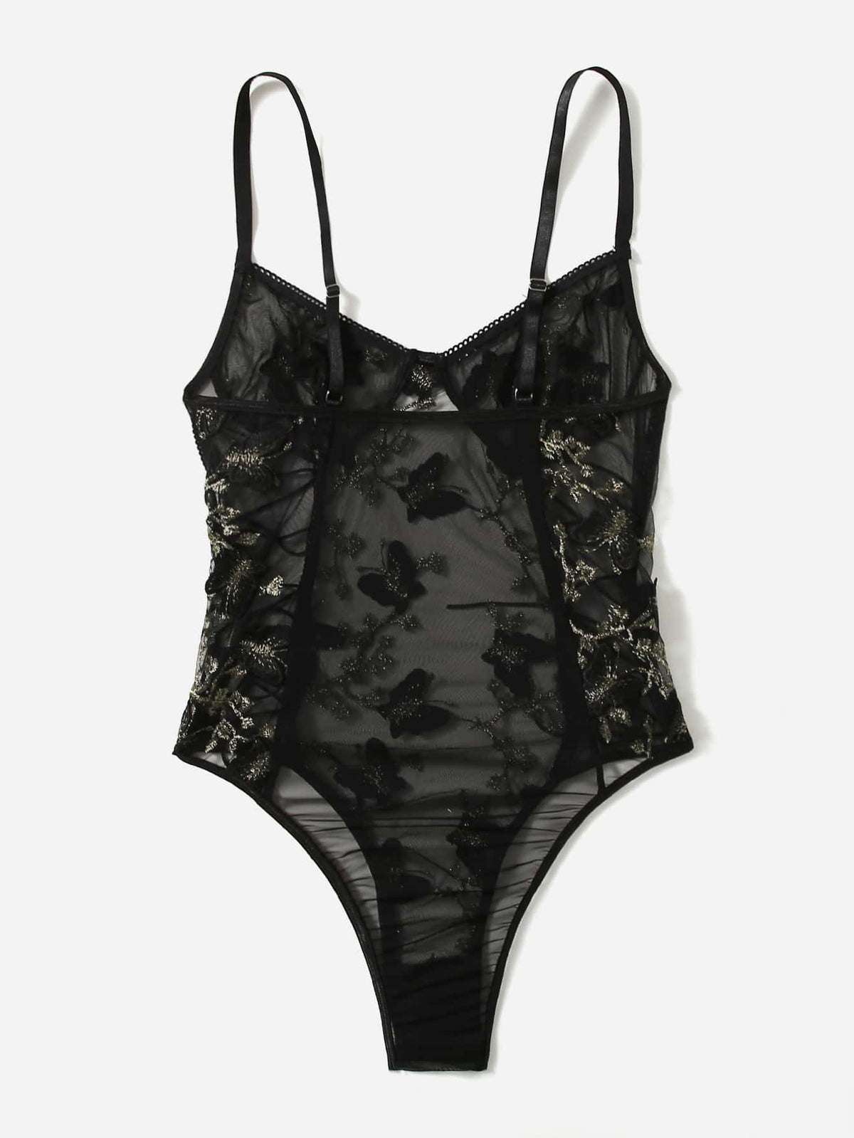 Embroidered Mesh Lace-up Teddy Bodysuit