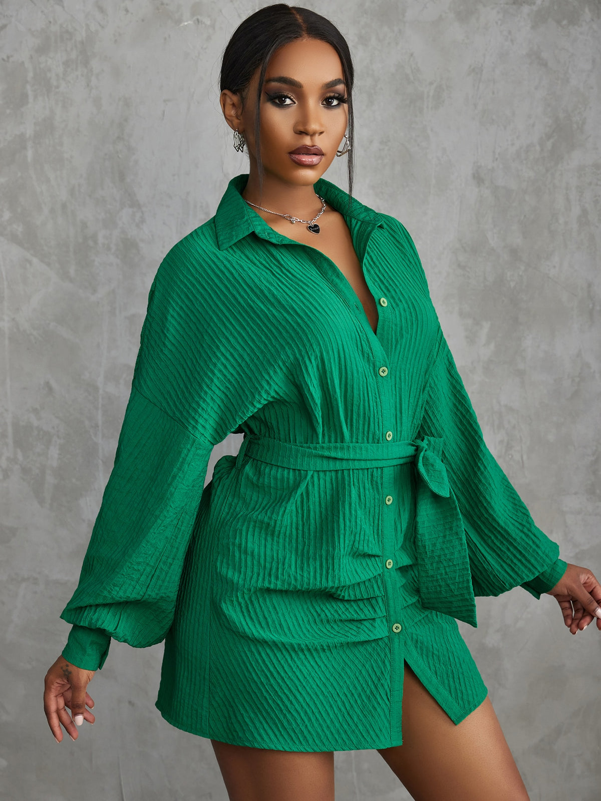 Slayr Drop Shoulder Belted Shirt Dress