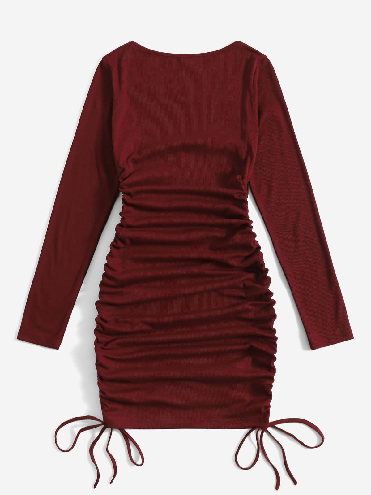 EZwear Scoop Neck Drawstring Side Bodycon Dress