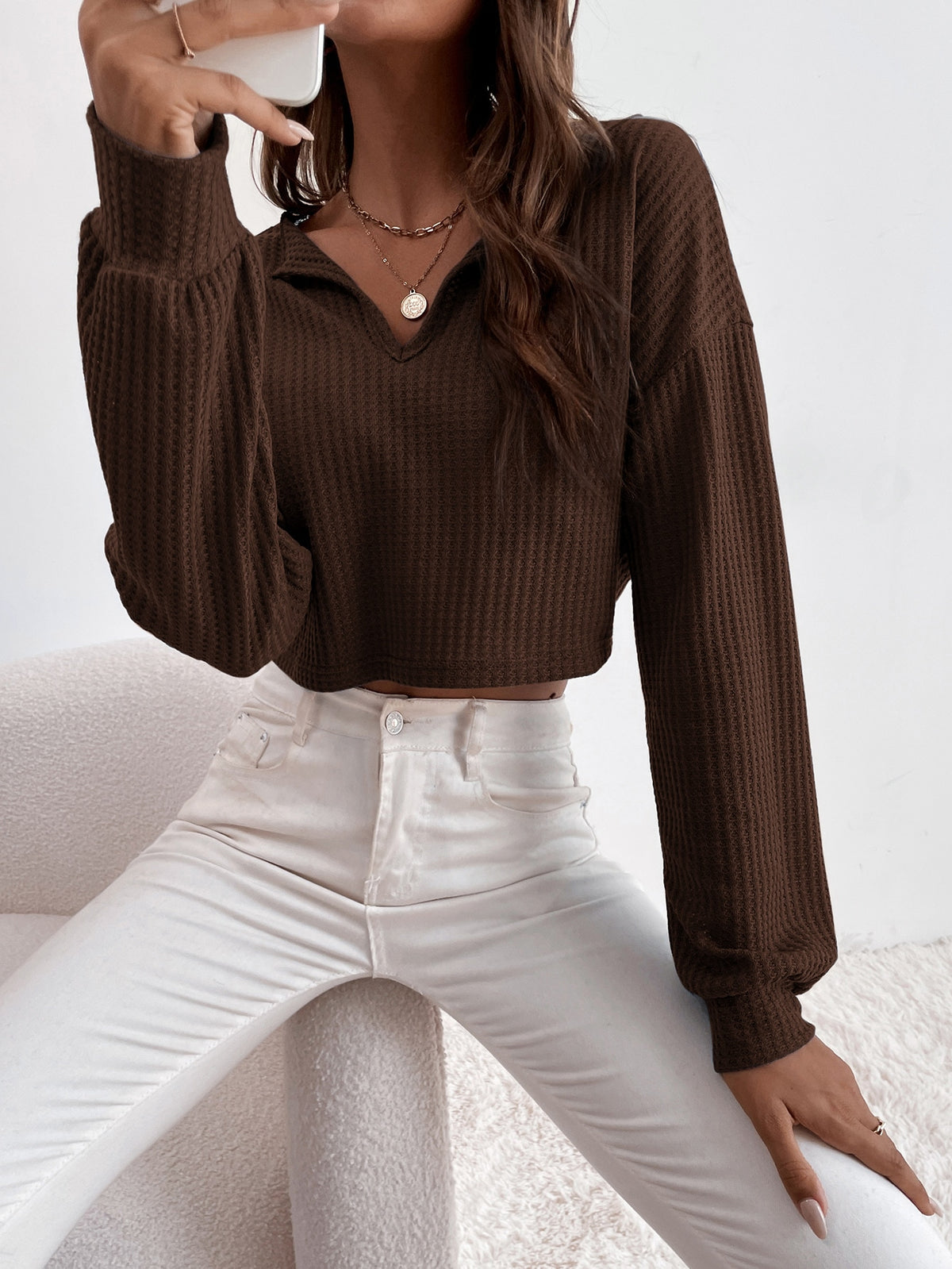 Essnce Drop Shoulder Waffle Knit Tee