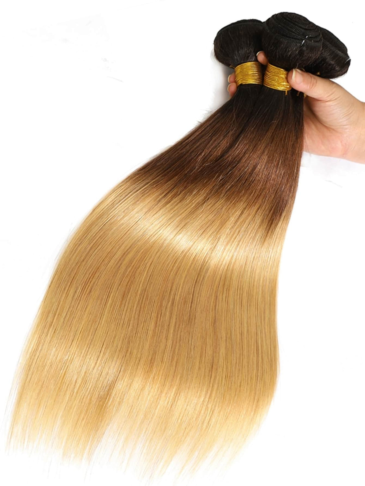 Ombre 3 Color 1B/4/27# Straight Virgin Human Hair Weave Bundles Smooth and Shiny Ombre Three Tone Color Hair Weft 100g