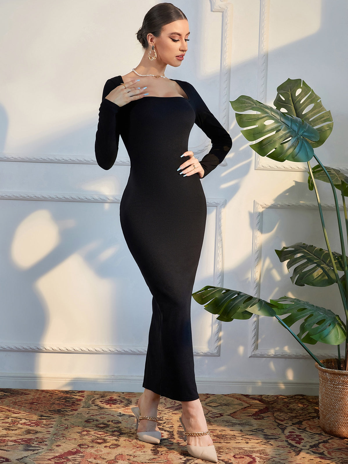 Modely Square Neck Split Back Bodycon Dress