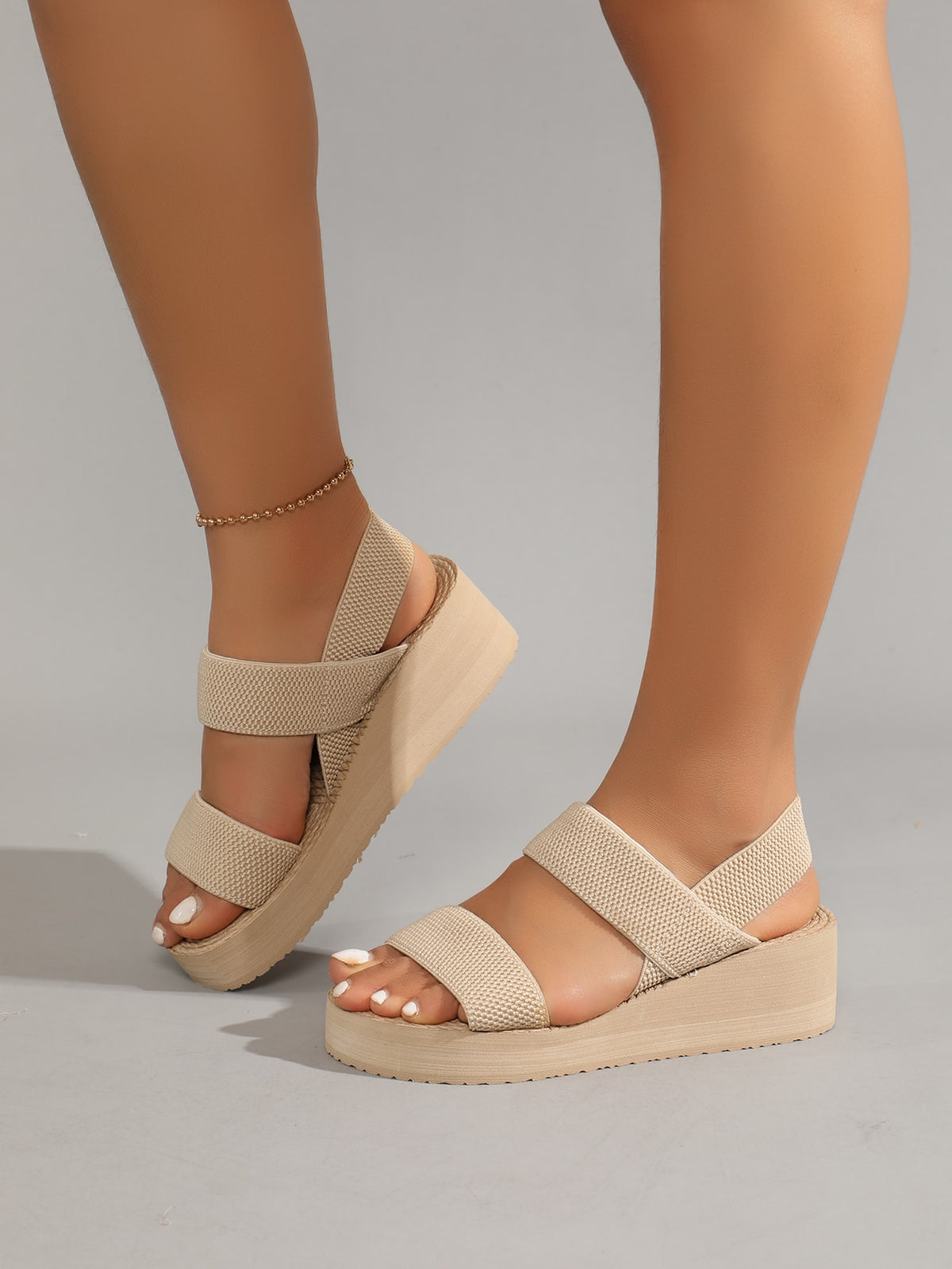 Women Minimalist Ankle Strap Slingback Wedge Sandals