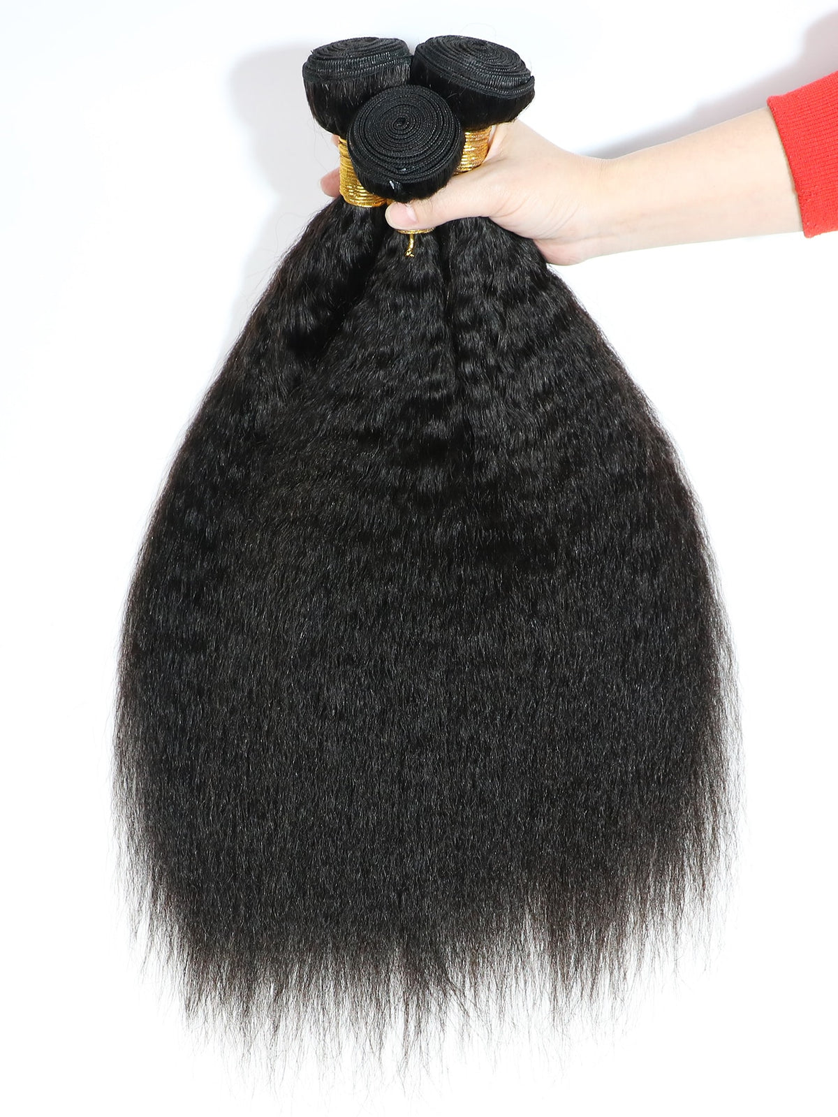 3pcs Yaki Straight Bundles Human Hair 100% Unprocessed Virgin Human Hair Kinky Straight Wave 3 Bundles Hair Extensions for Women Natural Black Color