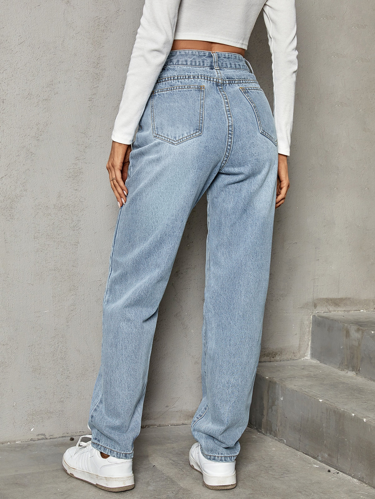 Frenchy Stepped Waist Straight Leg Jeans