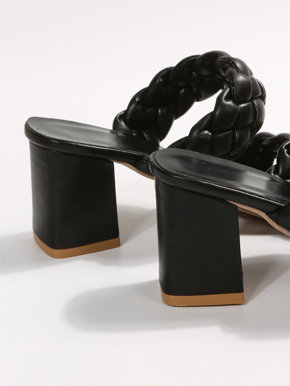 Vacation Apricot Sandals For Women, Braided Detail Chunky Heeled Mule Sandals