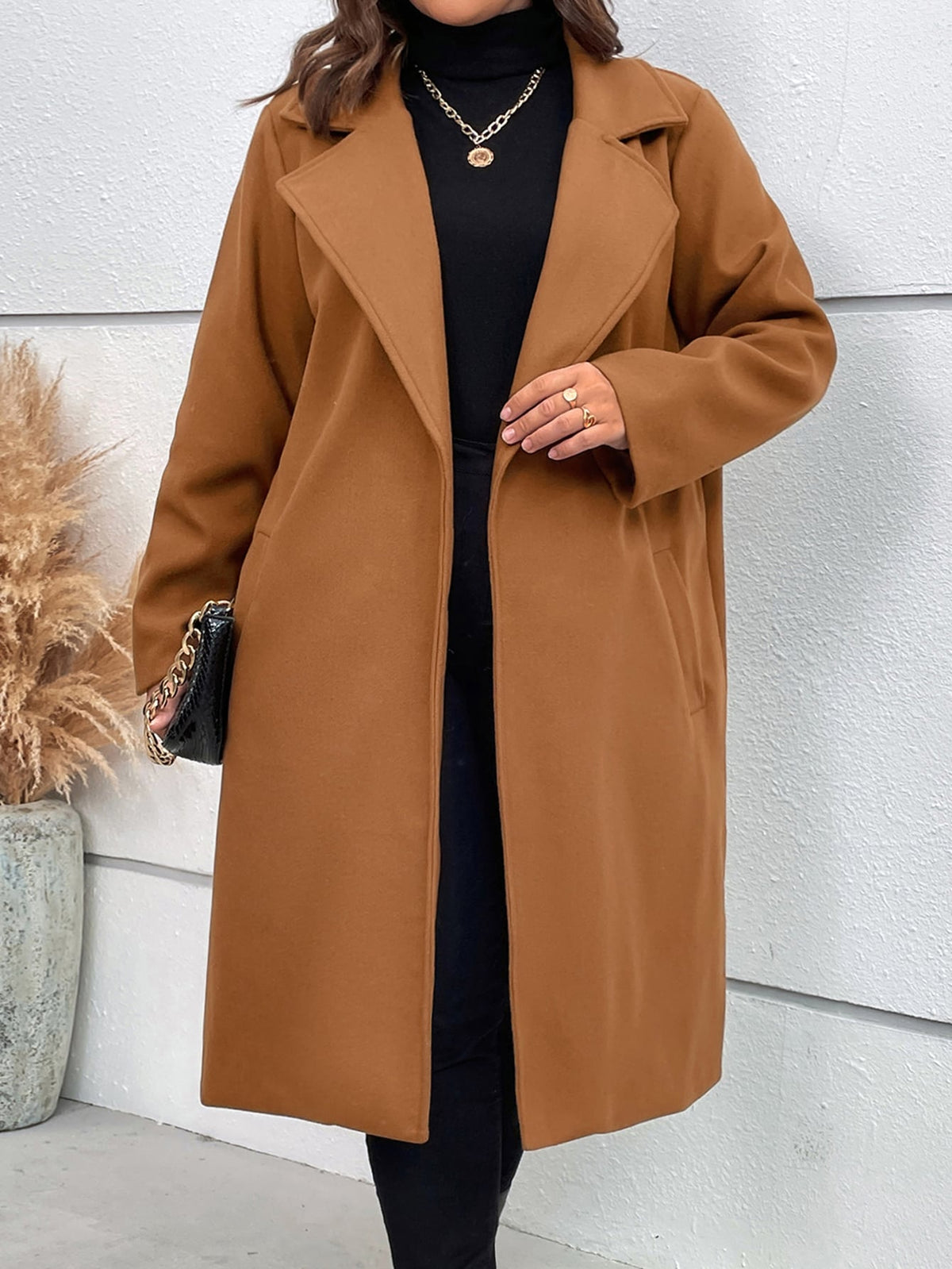 LUNE Plus Lapel Neck Slant Pocket Overcoat