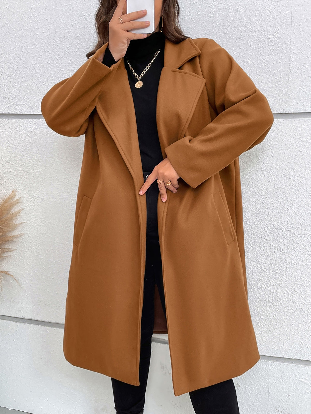 LUNE Plus Lapel Neck Slant Pocket Overcoat