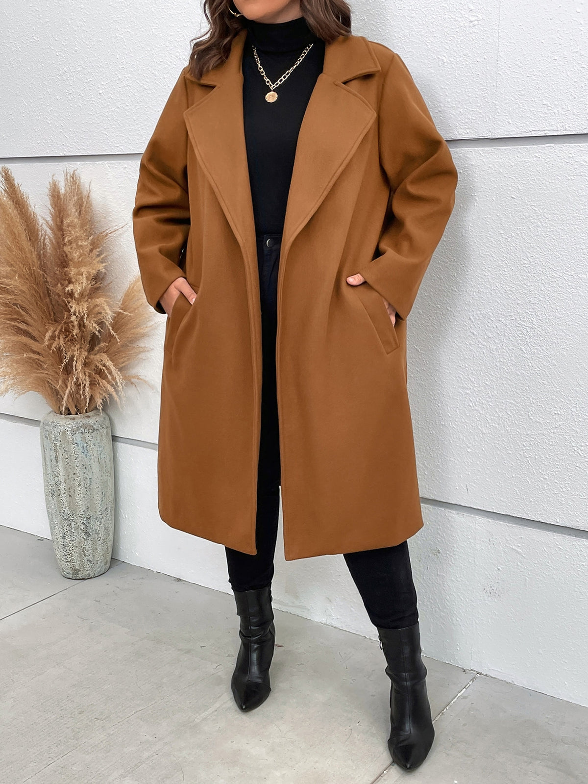LUNE Plus Lapel Neck Slant Pocket Overcoat