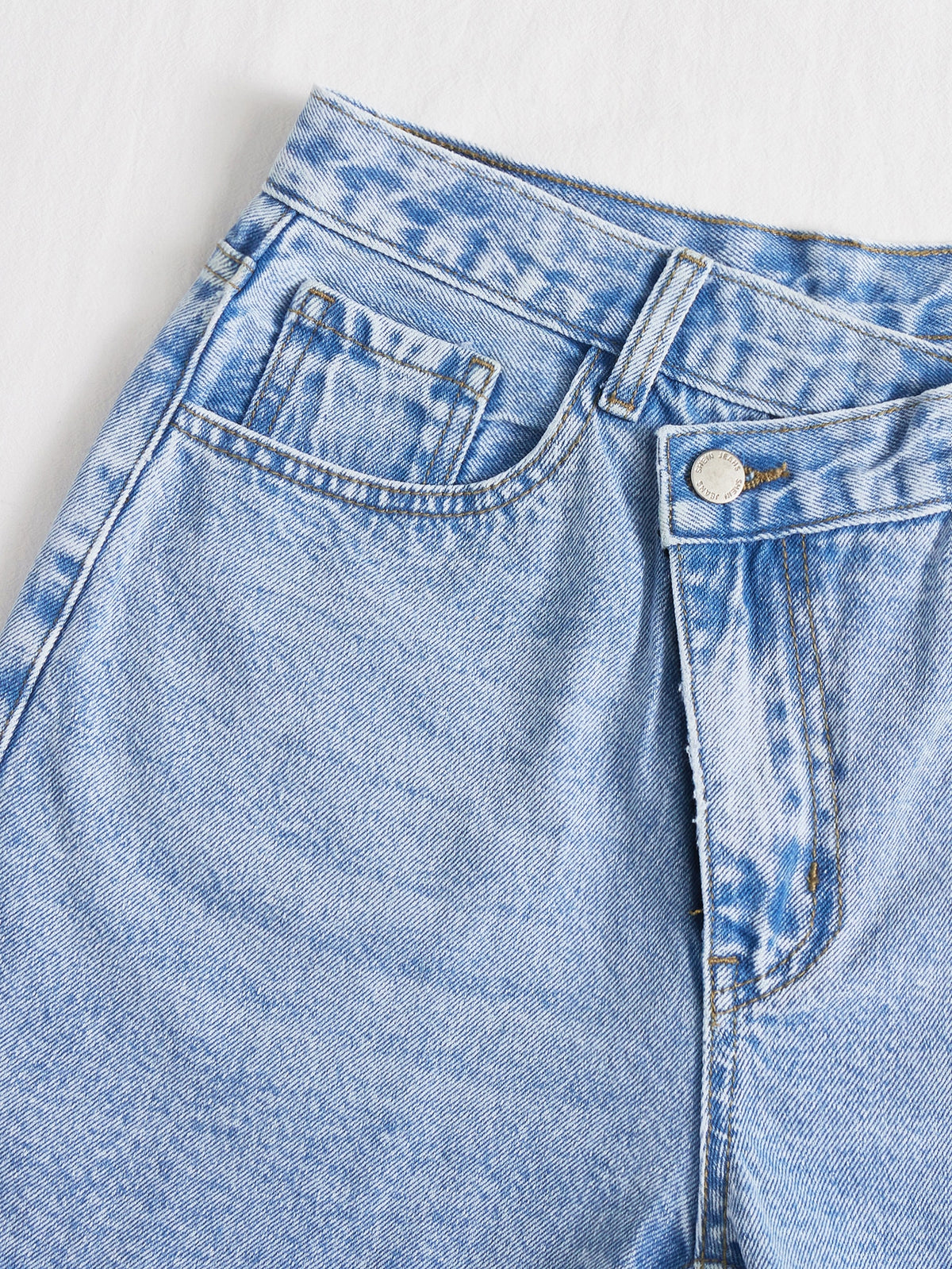 EZwear Solid Stepped Waist Straight Leg Denim Shorts