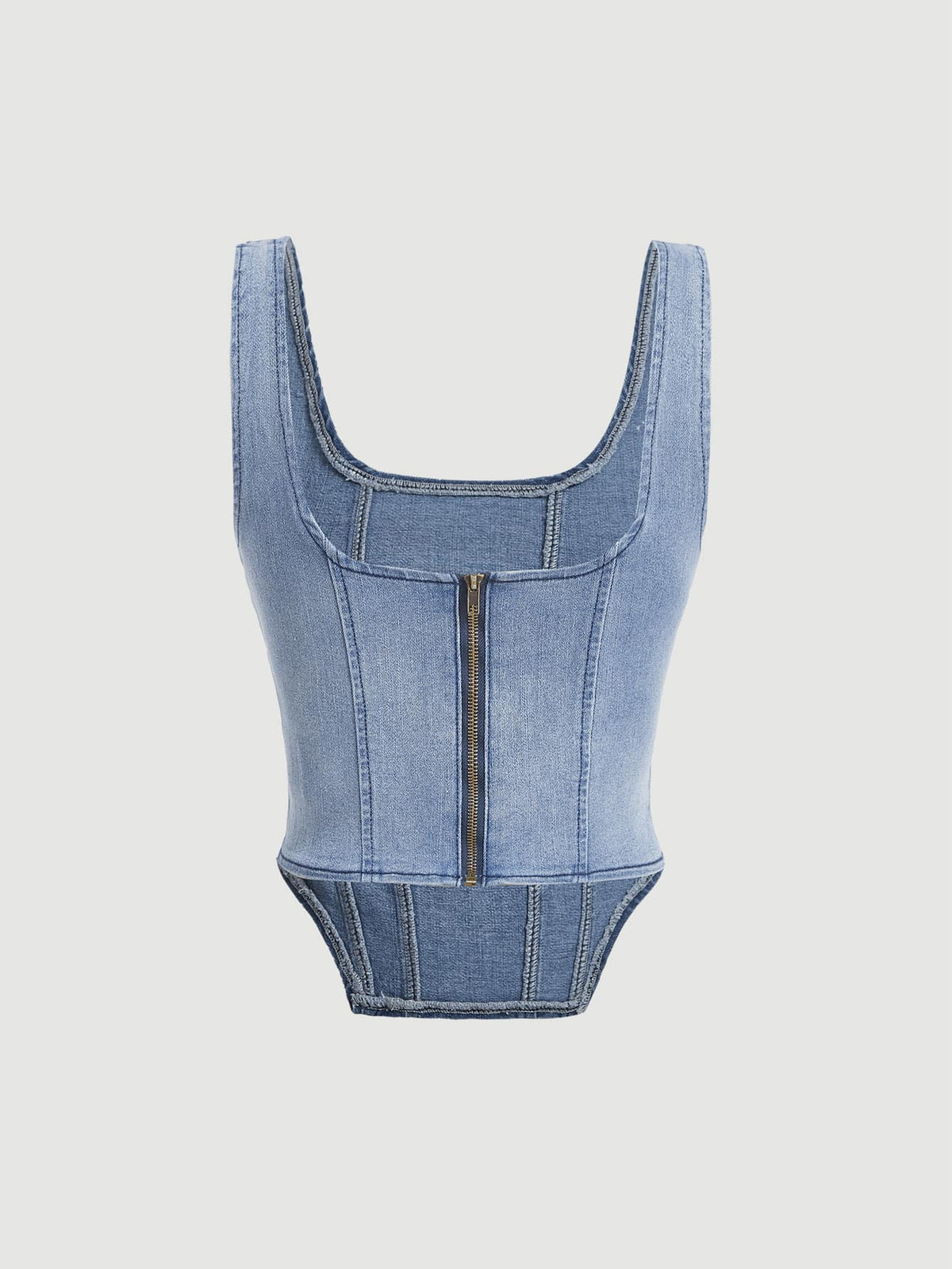 MOD Square Neck Hanky Hem Denim Top