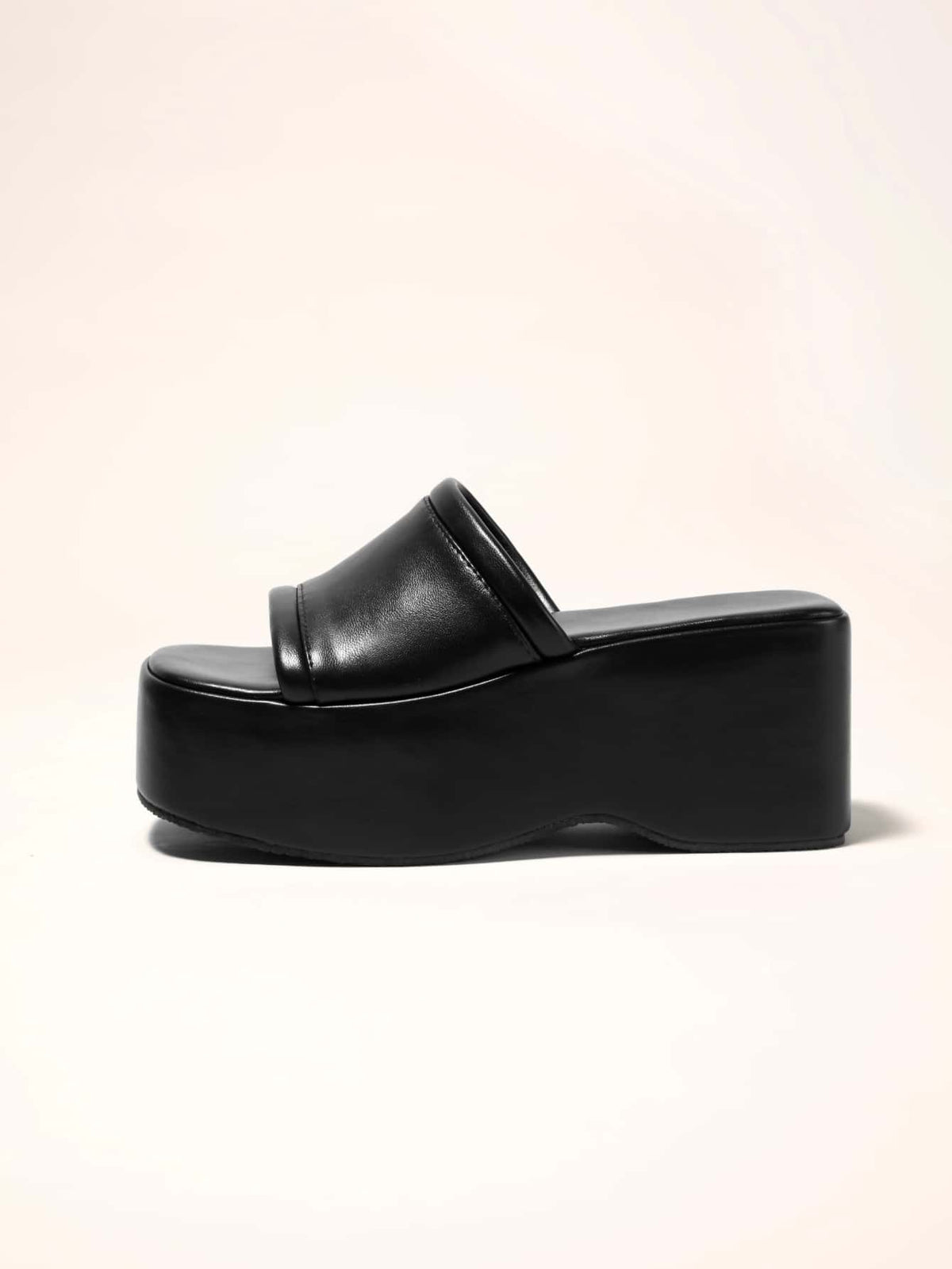 Women Single Band Wedge Sandals, Punk Black Slide Sandals