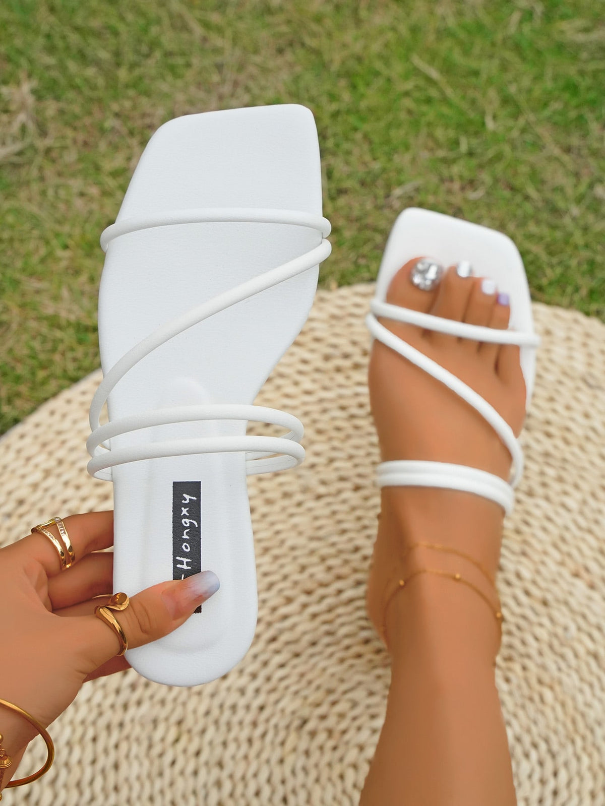 Women Comfortable Multi Strap Flat Sandals, Elegant Coffee Brown Slide Sandals