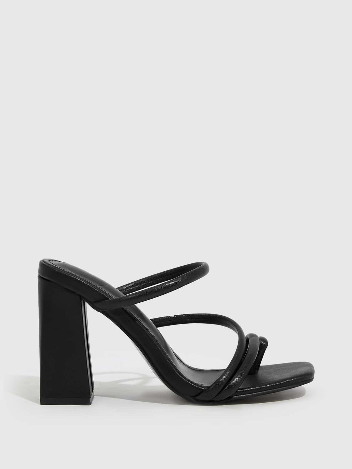 Everyday Collection Women Multi Strap Chunky Heeled Sandals, Elegant Black Mule Sandals
