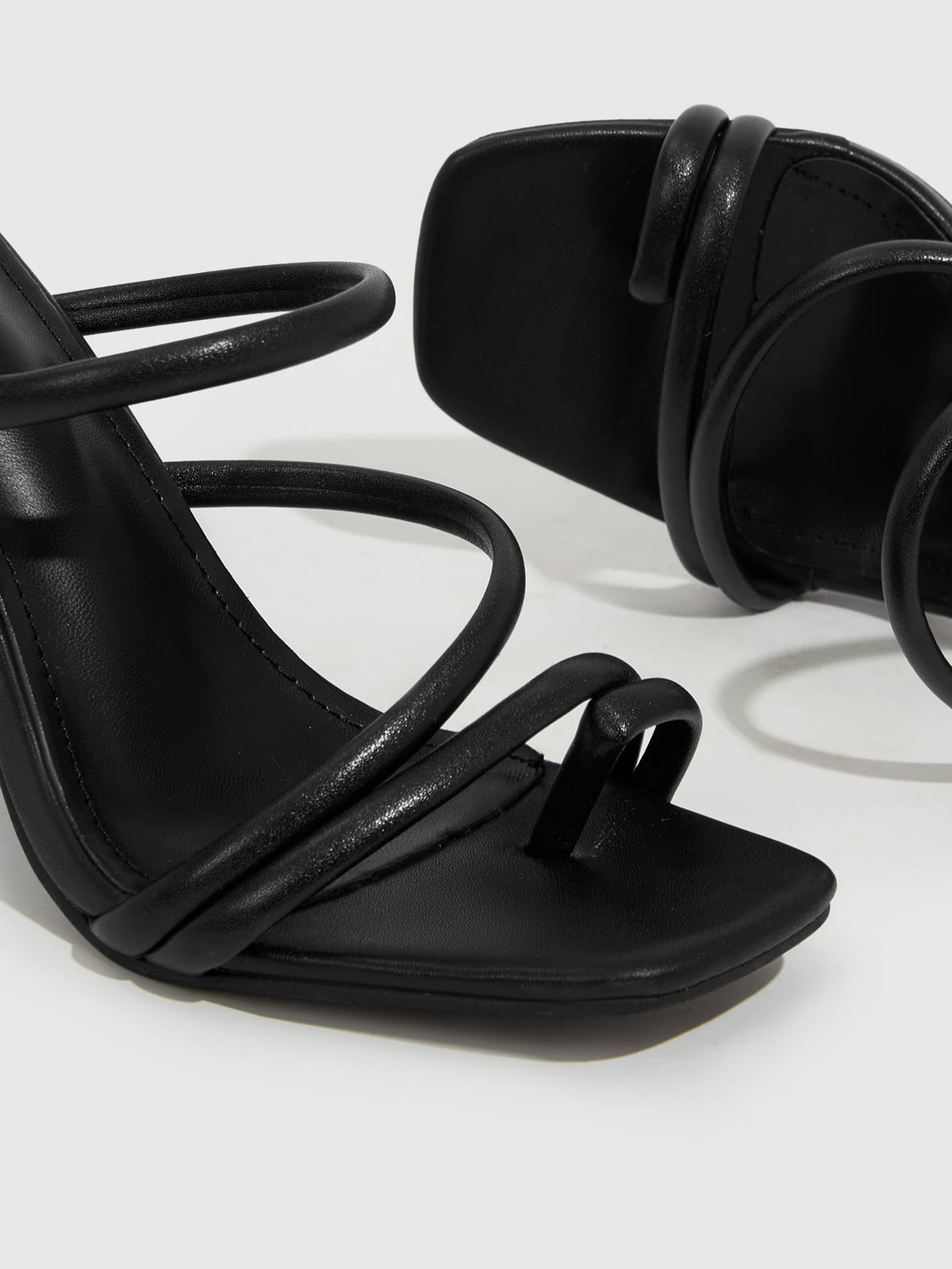 Everyday Collection Women Multi Strap Chunky Heeled Sandals, Elegant Black Mule Sandals