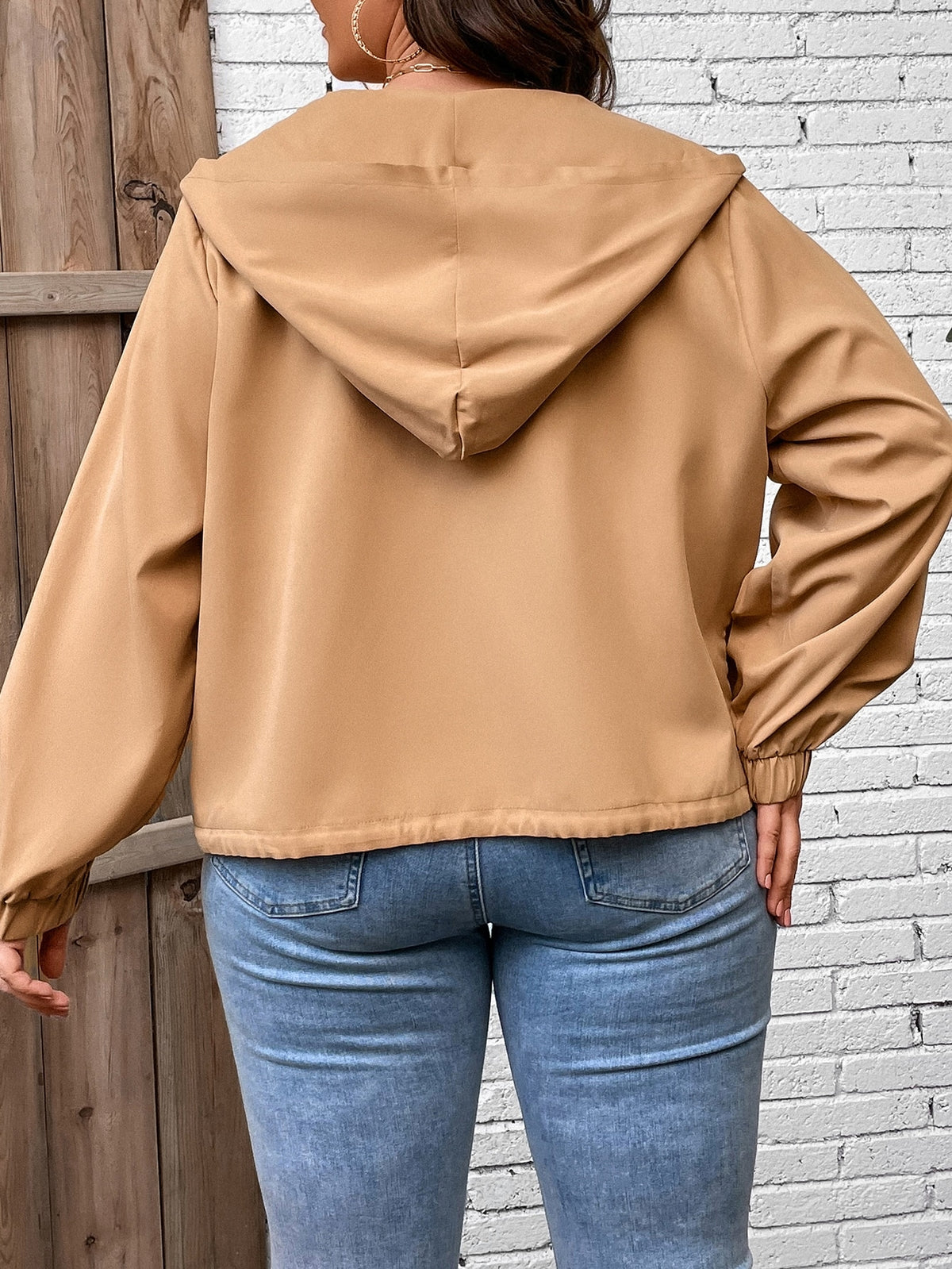 LUNE Plus Flap Pocket Drawstring Hem Hooded Jacket