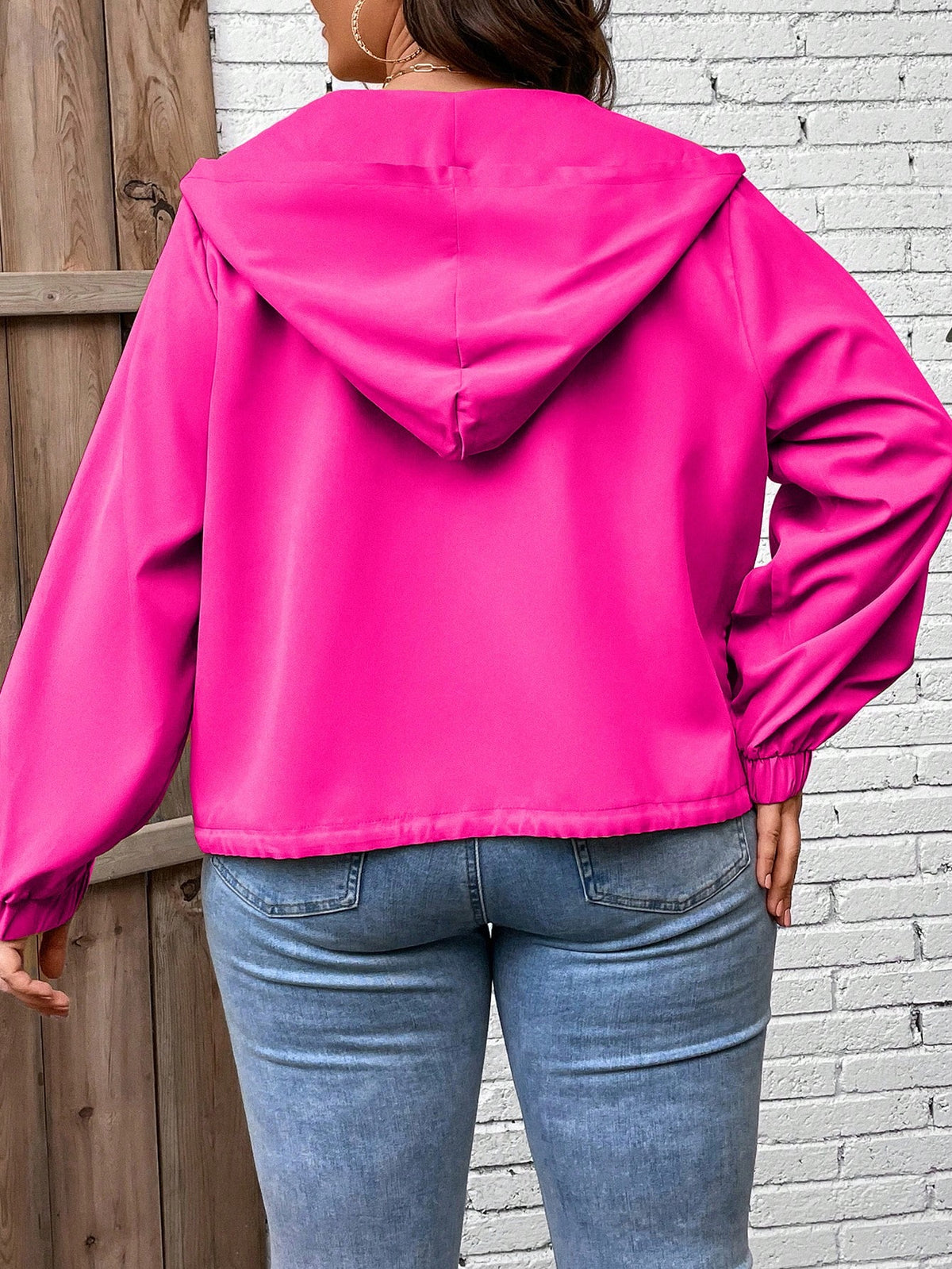 LUNE Plus Flap Pocket Drawstring Hem Hooded Jacket