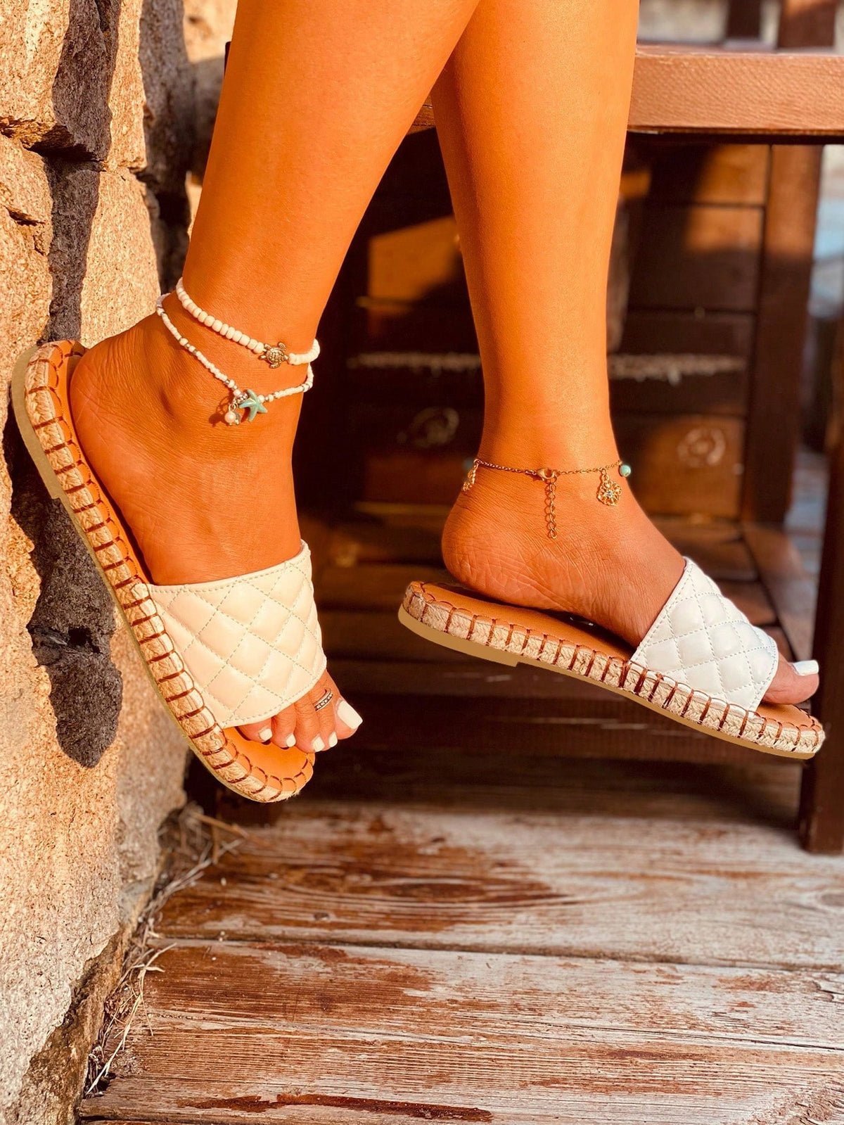 Women Quilted Pattern Espadrille Slide Sandals, Vacation Summer Flat Sandals
