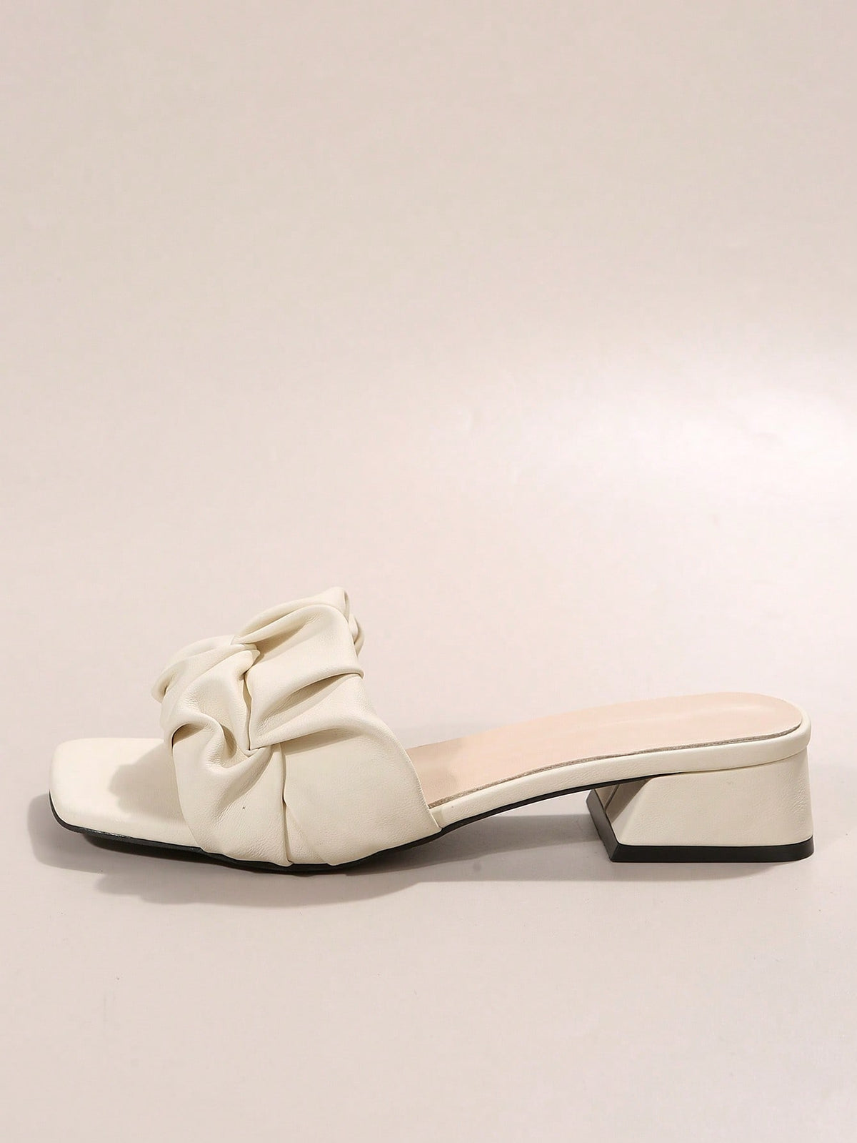 Women Ruched Single Band Heeled Sandals, Chunky Heeled Elegant Mule Sandals For Outdoor