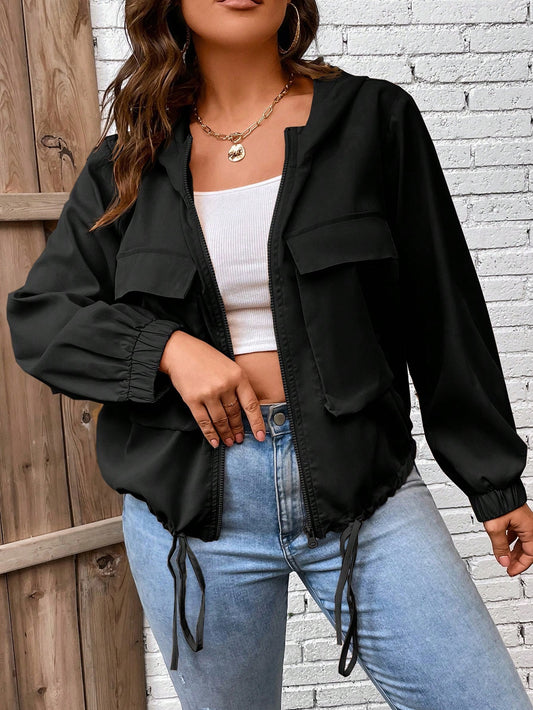 LUNE Plus Flap Pocket Drawstring Hem Hooded Jacket