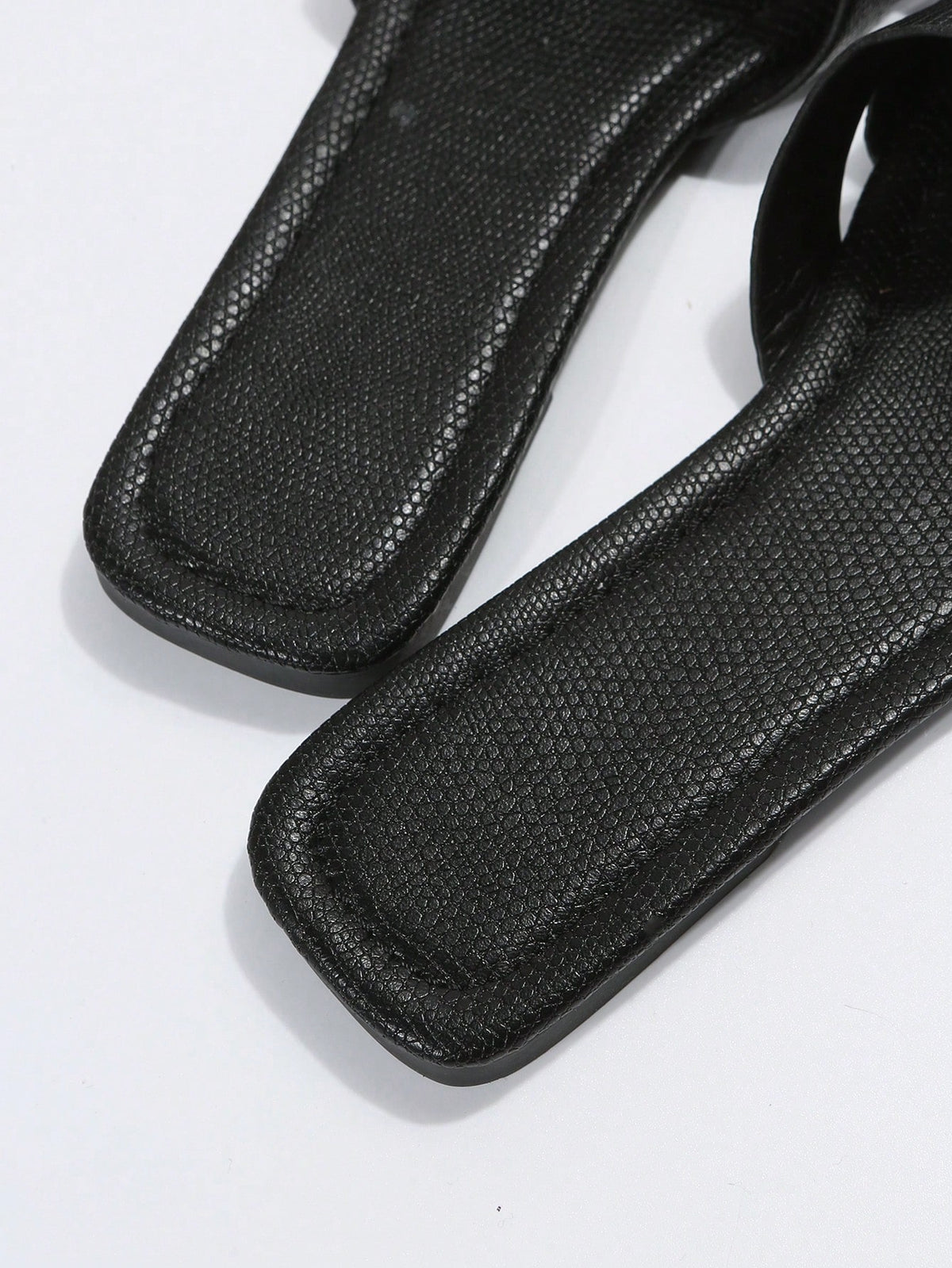 Elegant Black Sandals For Women, Snakeskin Embossed Slide Sandals