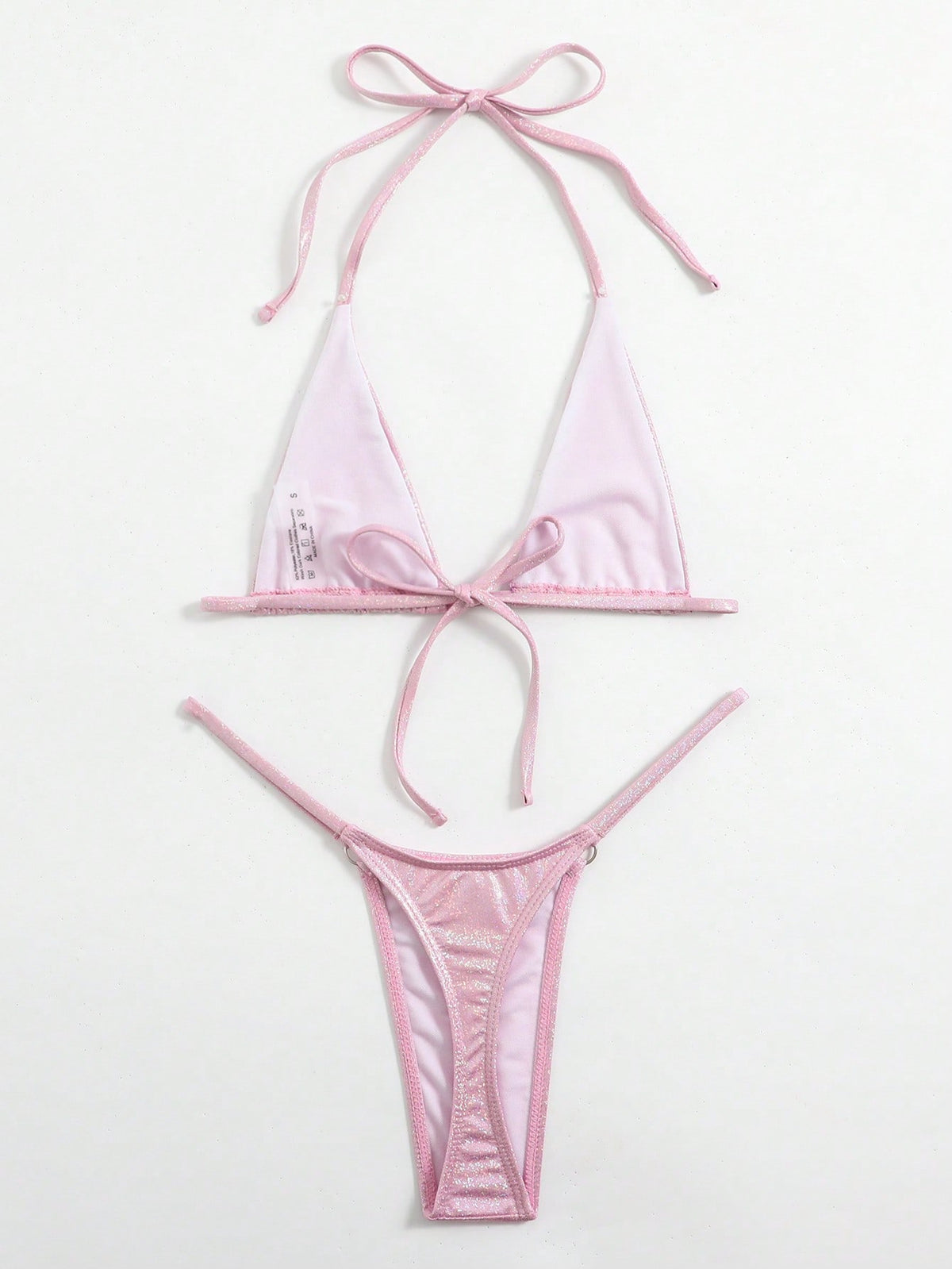 Swim SXY Metallic Bikini Set Micro Triangle Bra & O-ring Linked Thong 2 Piece Swimsuit