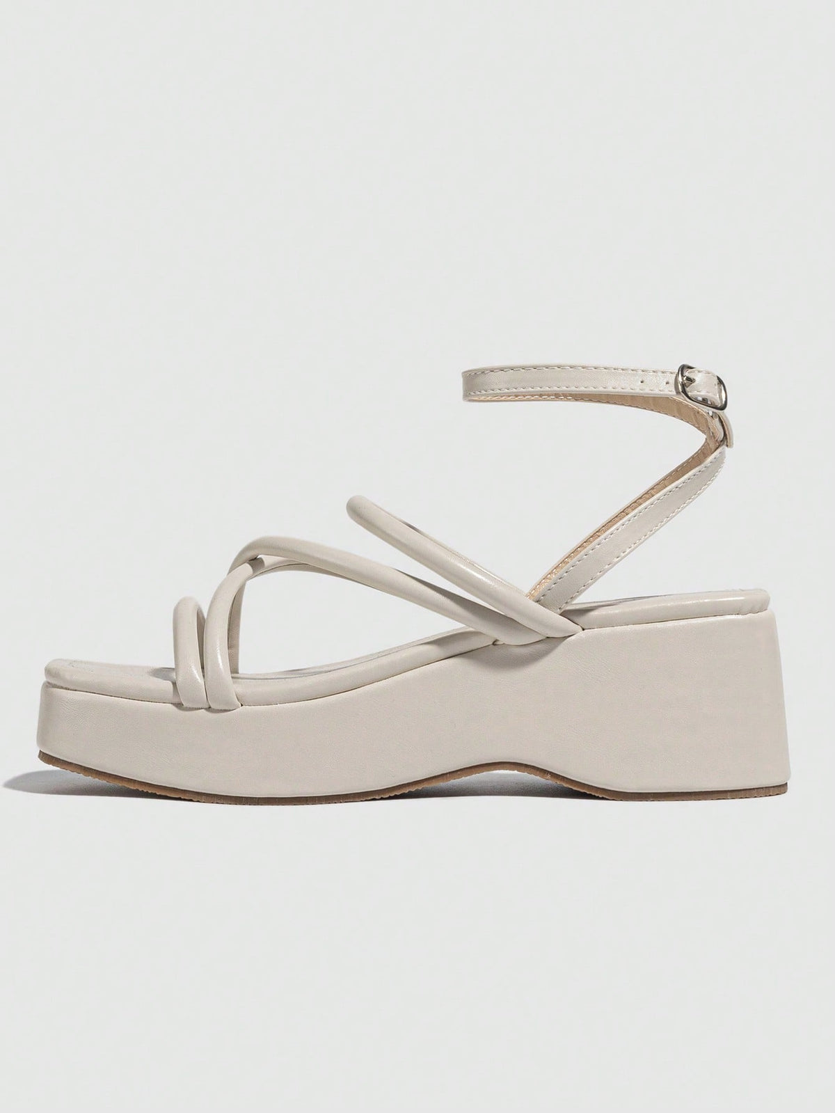 Elegant White Sandals For Women, Minimalist Ankle Strap Flatform Sandals