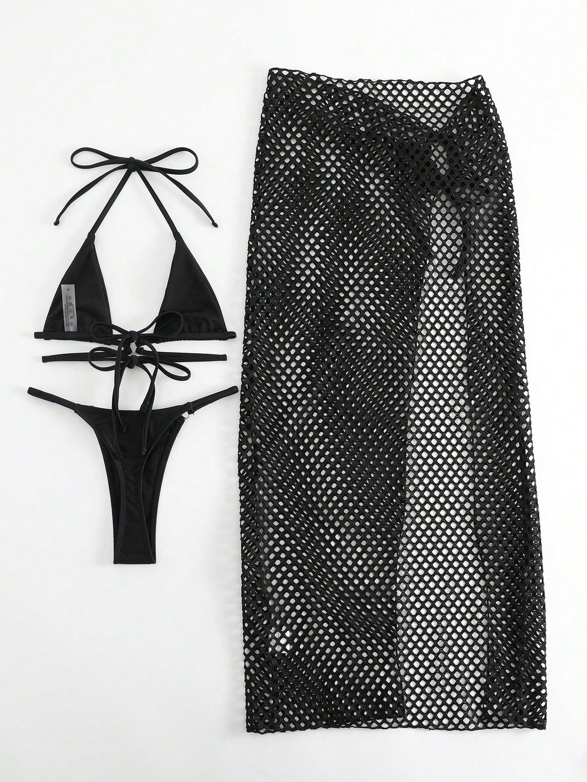 Swim SXY Plain Halter Triangle Bikini Swimsuit With Beach Skirt