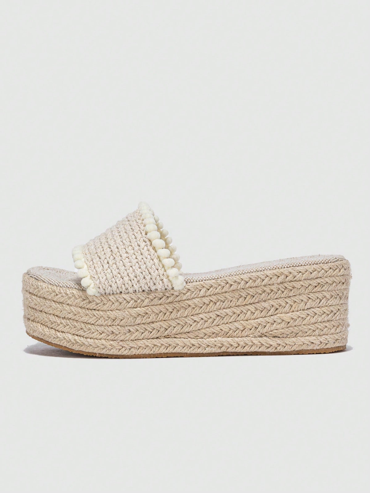 Women Pom Pom Trim Sandals, Vacation Summer Wedge Slide Sandals