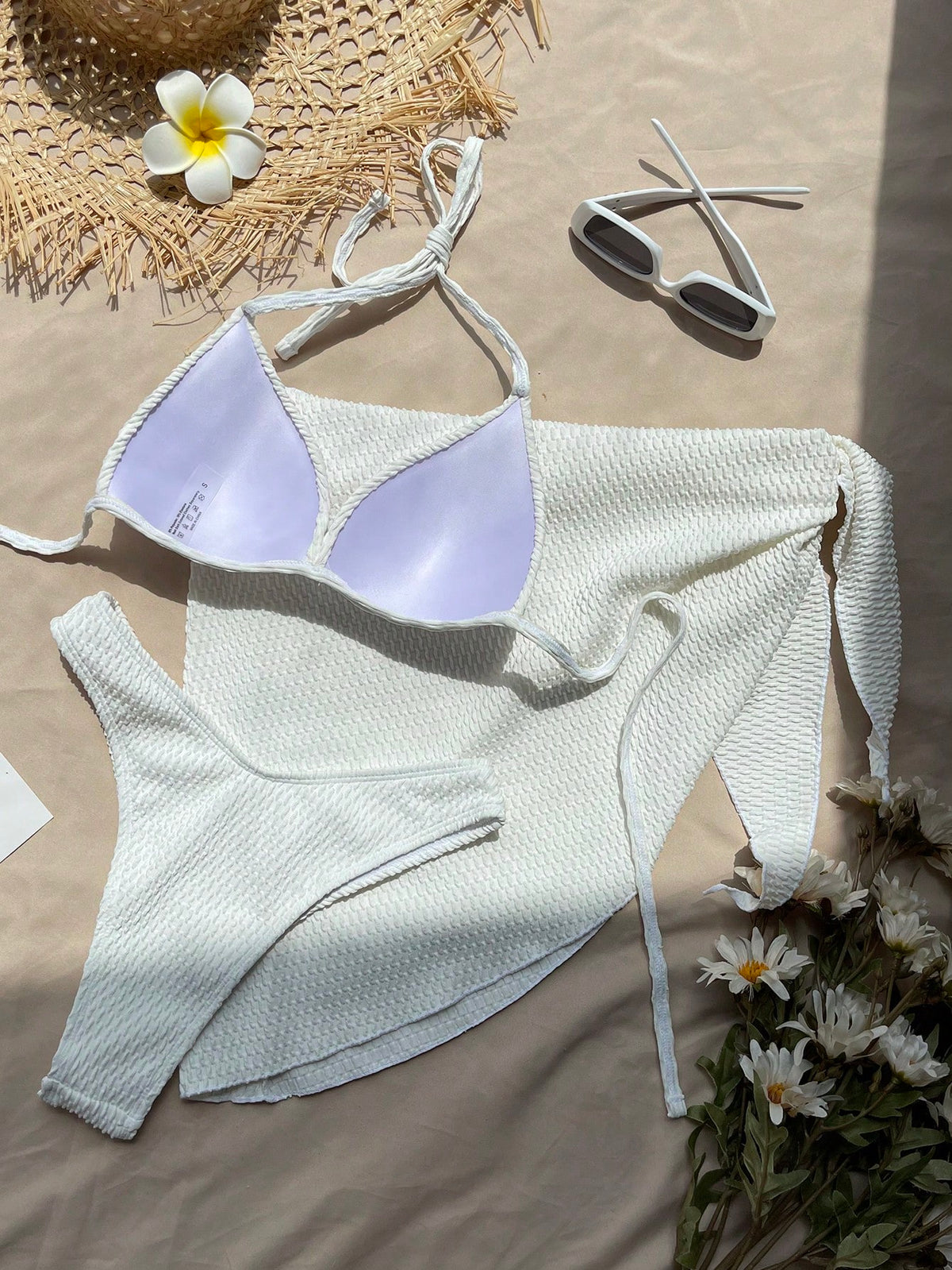Swim Basics Textured Bikini Set Push Up Bra & Bikini Bottom & Cover Up 3 Piece Swimsuit