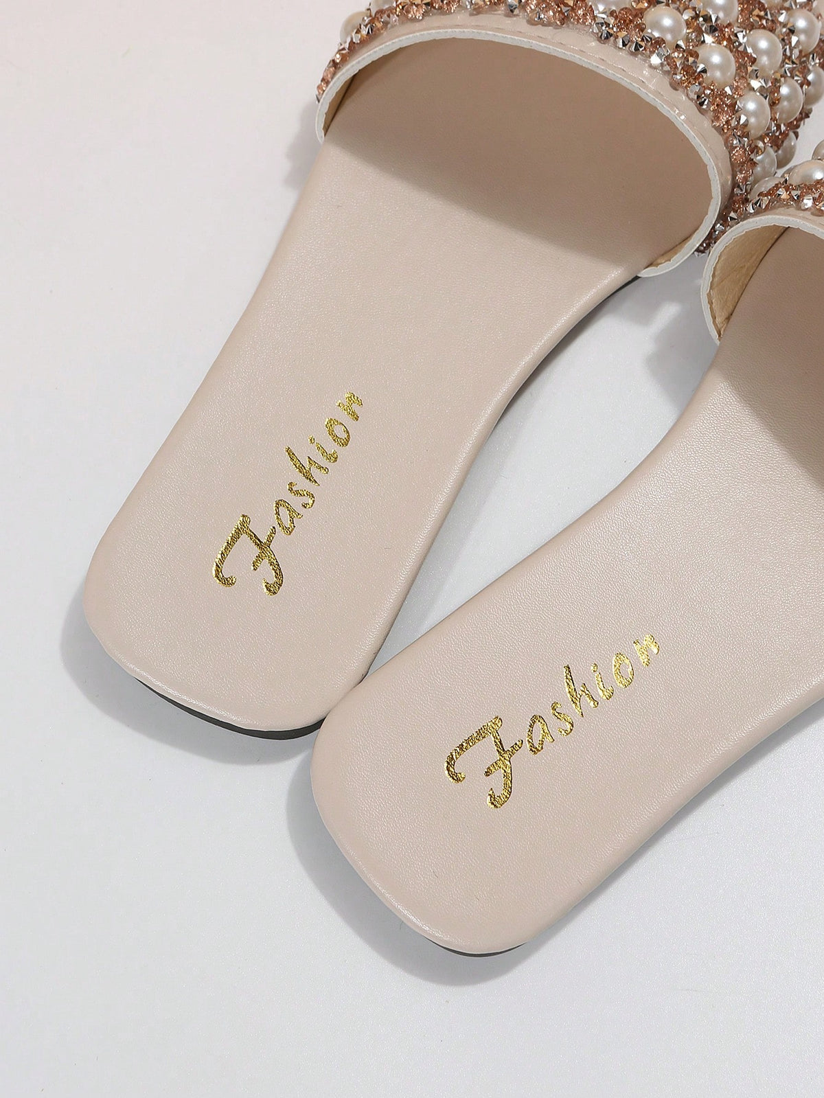 Women Rhinestone & Faux Pearl Decor Slide Sandals, Glamorous Sandals