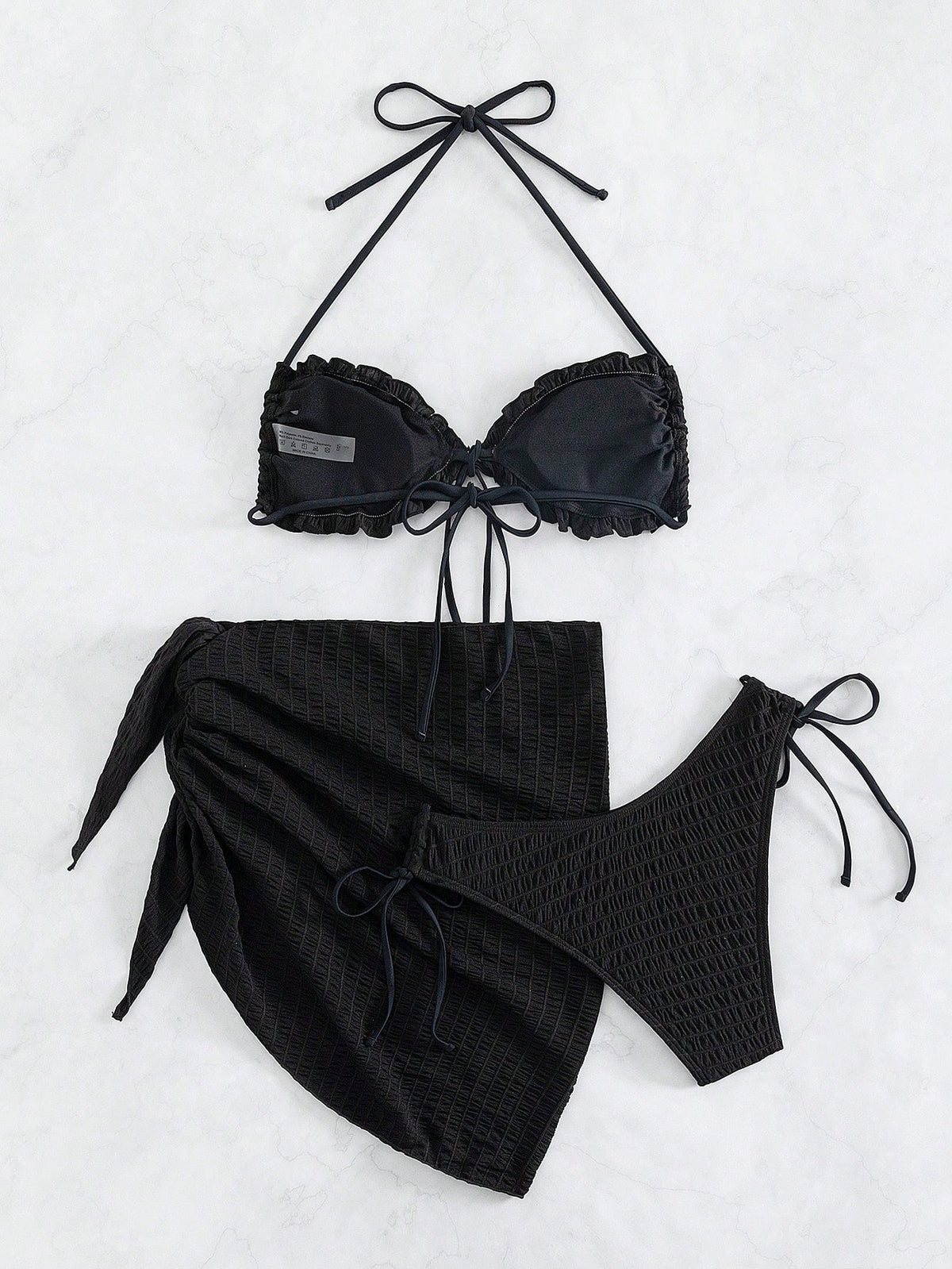 Swim Chicsea Frill Trim Halter Bikini Swimsuit With Beach Skirt