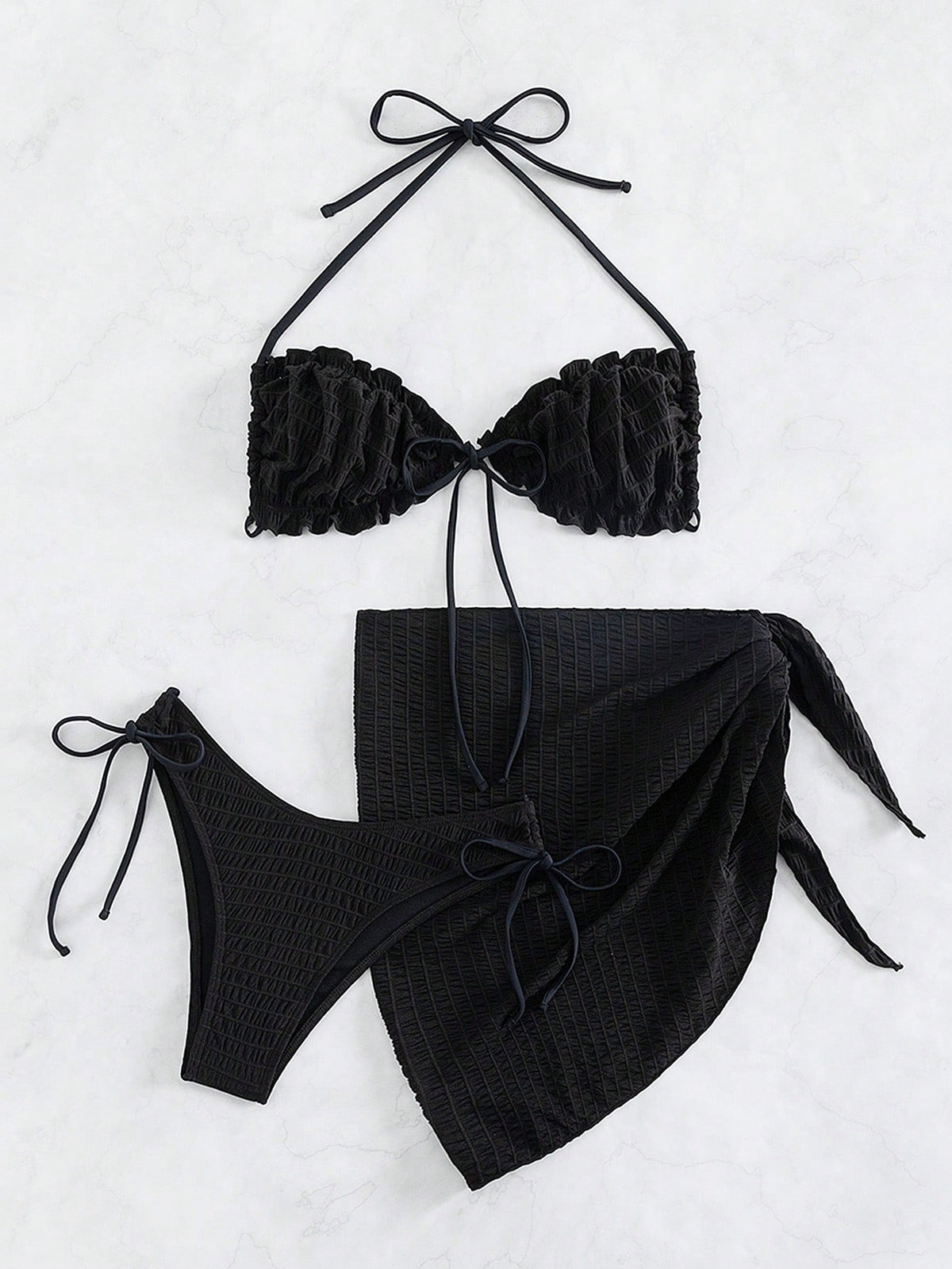 Swim Chicsea Frill Trim Halter Bikini Swimsuit With Beach Skirt