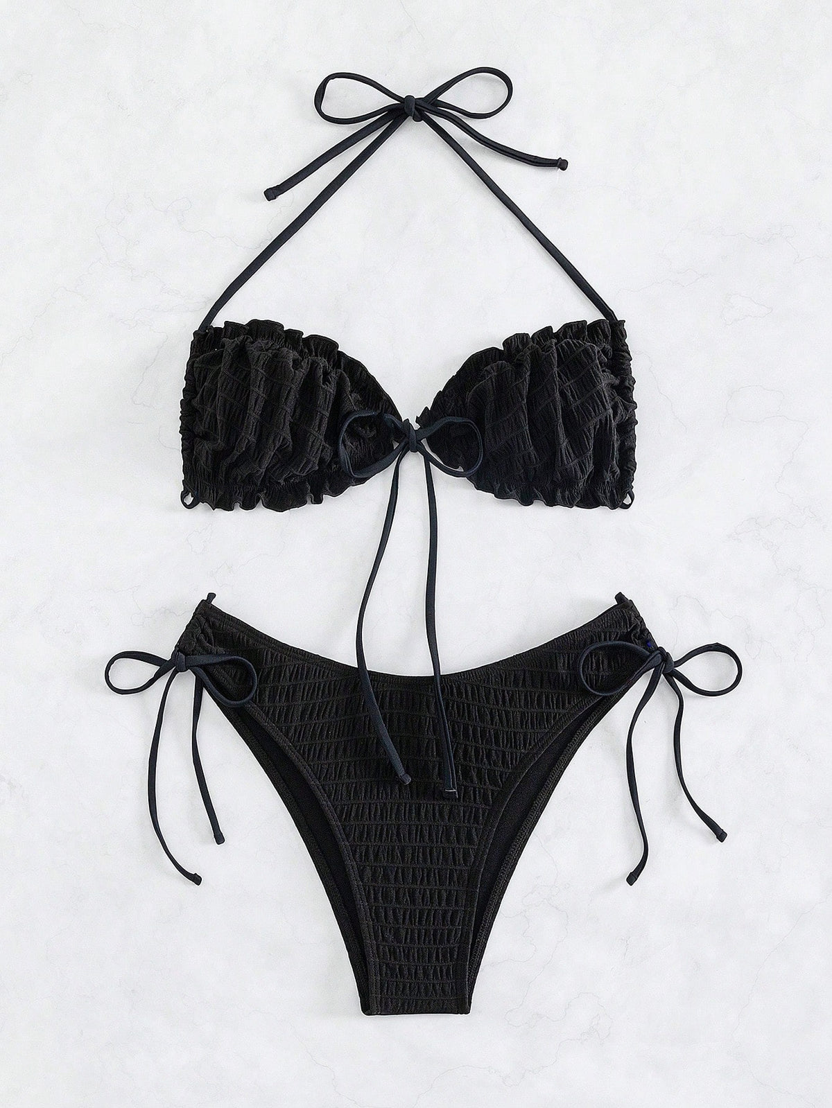 Swim Chicsea Frill Trim Halter Bikini Swimsuit With Beach Skirt
