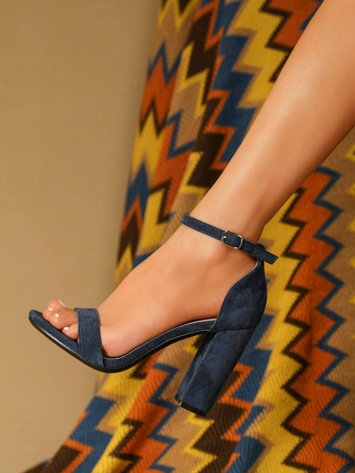 Women Buckle Decor Chunky Heeled Ankle Strap Sandals, Elegant Summer Heeled Sandals
