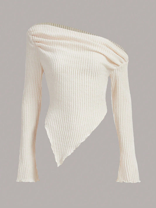 ICON Asymmetrical Neck Lettuce Trim Tee