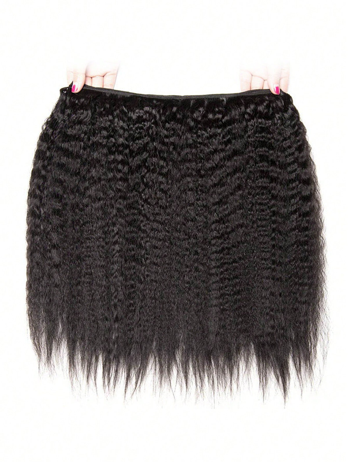1pc Kinky Straight Human Hair Bundles 1 Bundle Hair Extension Real Hair Weave Double Weft Bundles Extension Daily Use  Natural Black Color