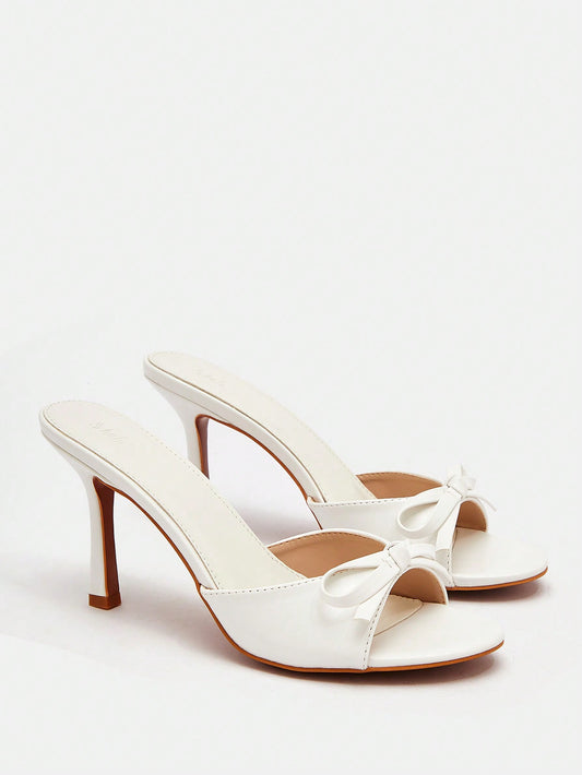 MOD Women Bow Decor Stiletto Heeled Mule Sandals, Fashion Summer Heeled Sandals