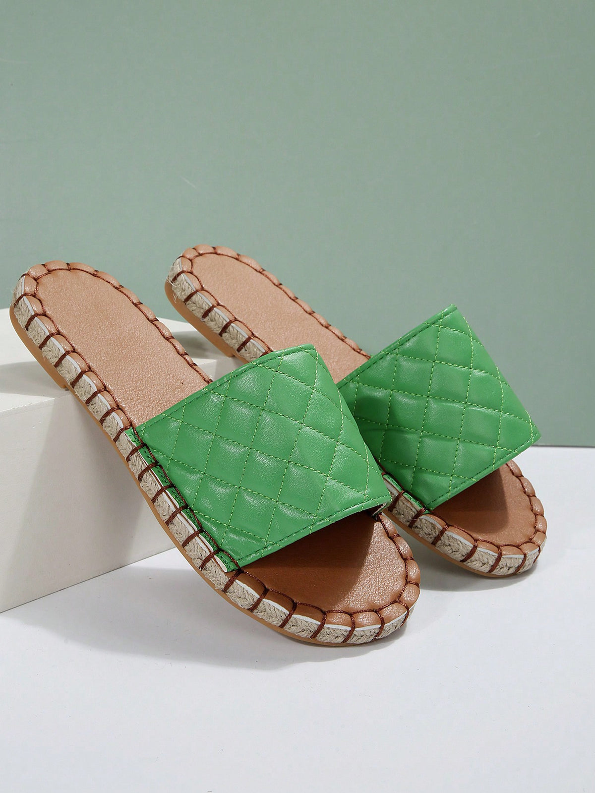 Women Quilted Pattern Espadrille Slide Sandals, Vacation Summer Flat Sandals