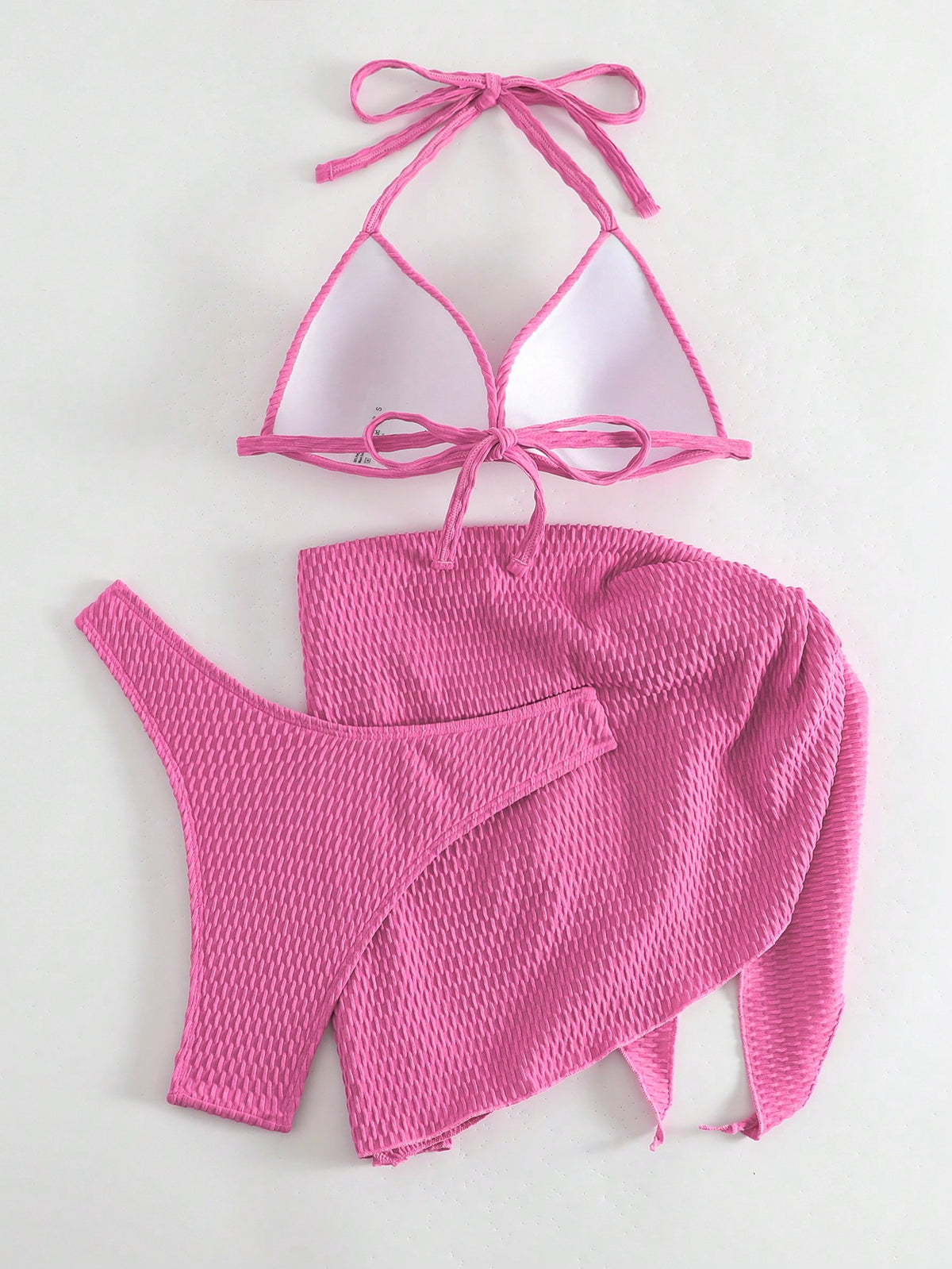Swim Basics Textured Bikini Set Push Up Bra & Bikini Bottom & Cover Up 3 Piece Swimsuit