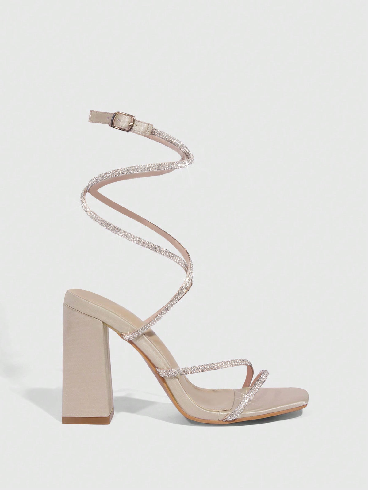 Party Collection Women Rhinestone Decor Chunky Heeled Sandals, Glamorous Glass Strappy Sandals