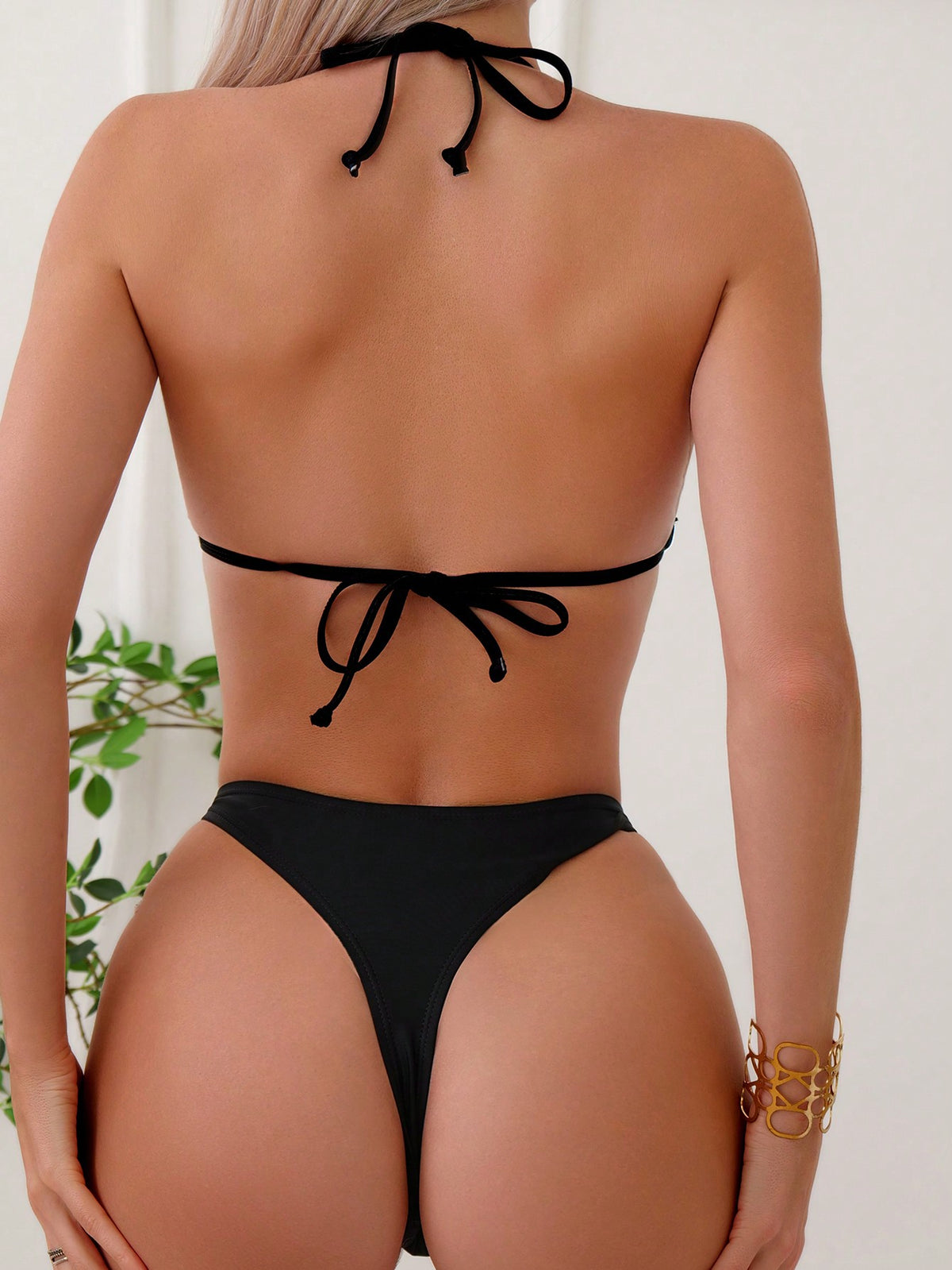 Swim BAE Chain Linked Halter Triangle Bikini Swimsuit