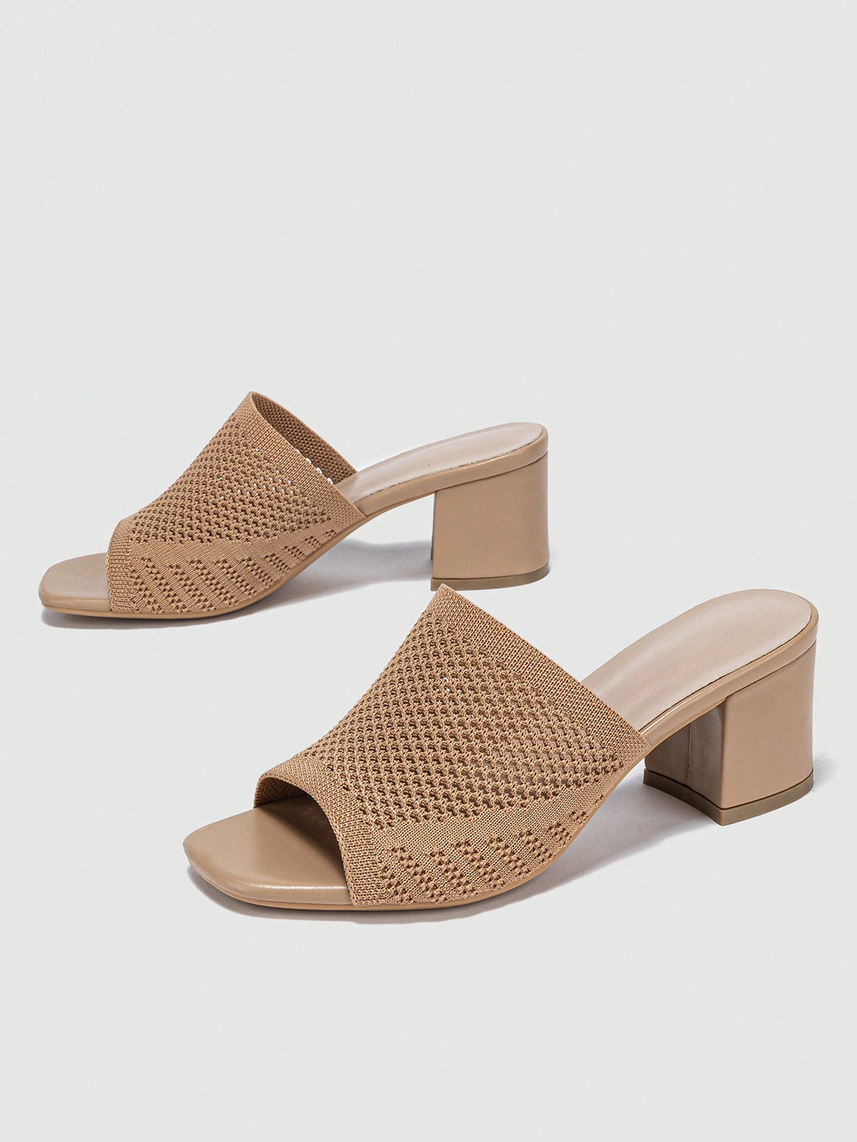 Women Minimalist Mule Sandals, Fabric Chunky Heeled Elegant Sandals