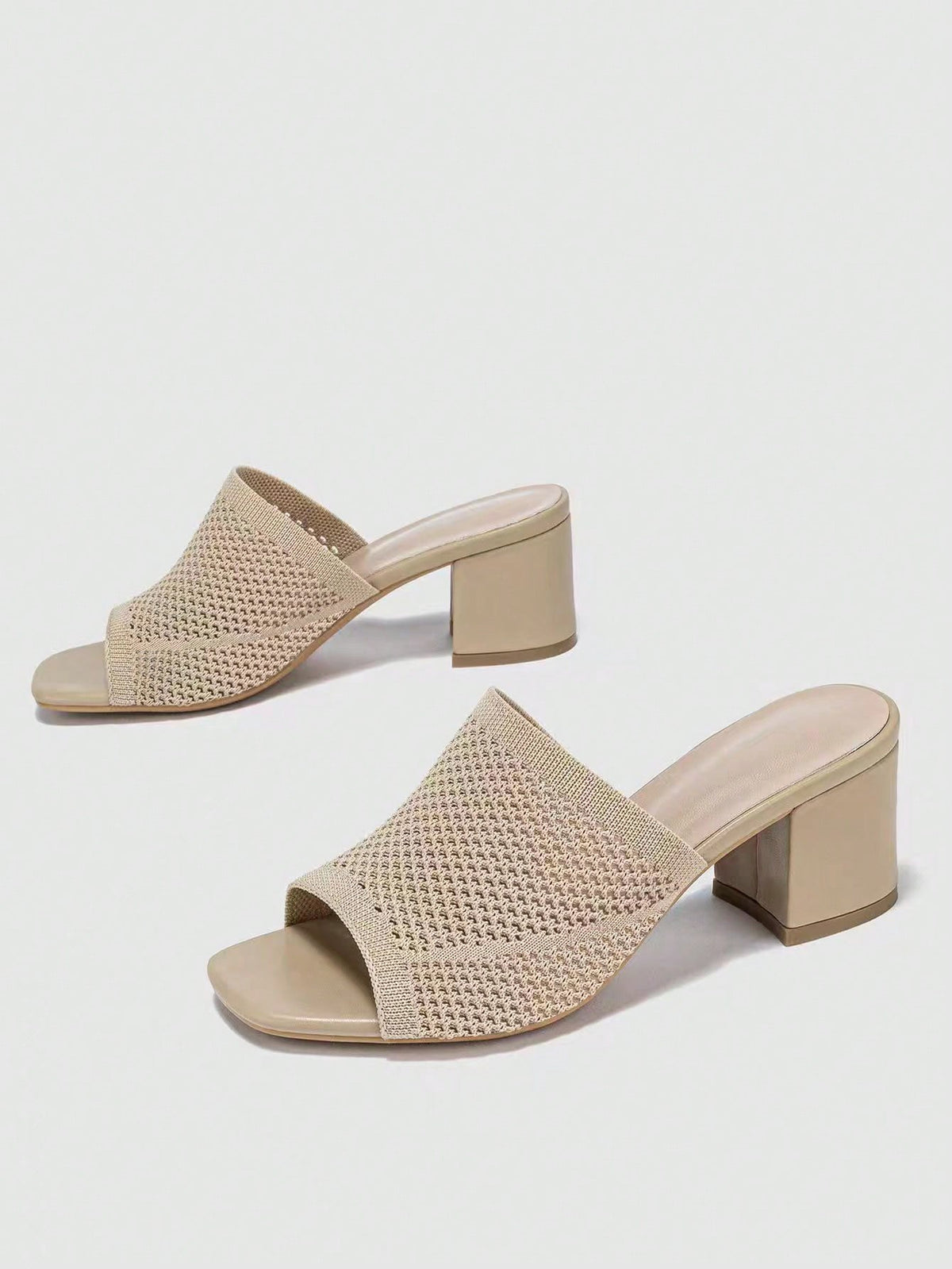 Women Minimalist Mule Sandals, Fabric Chunky Heeled Elegant Sandals